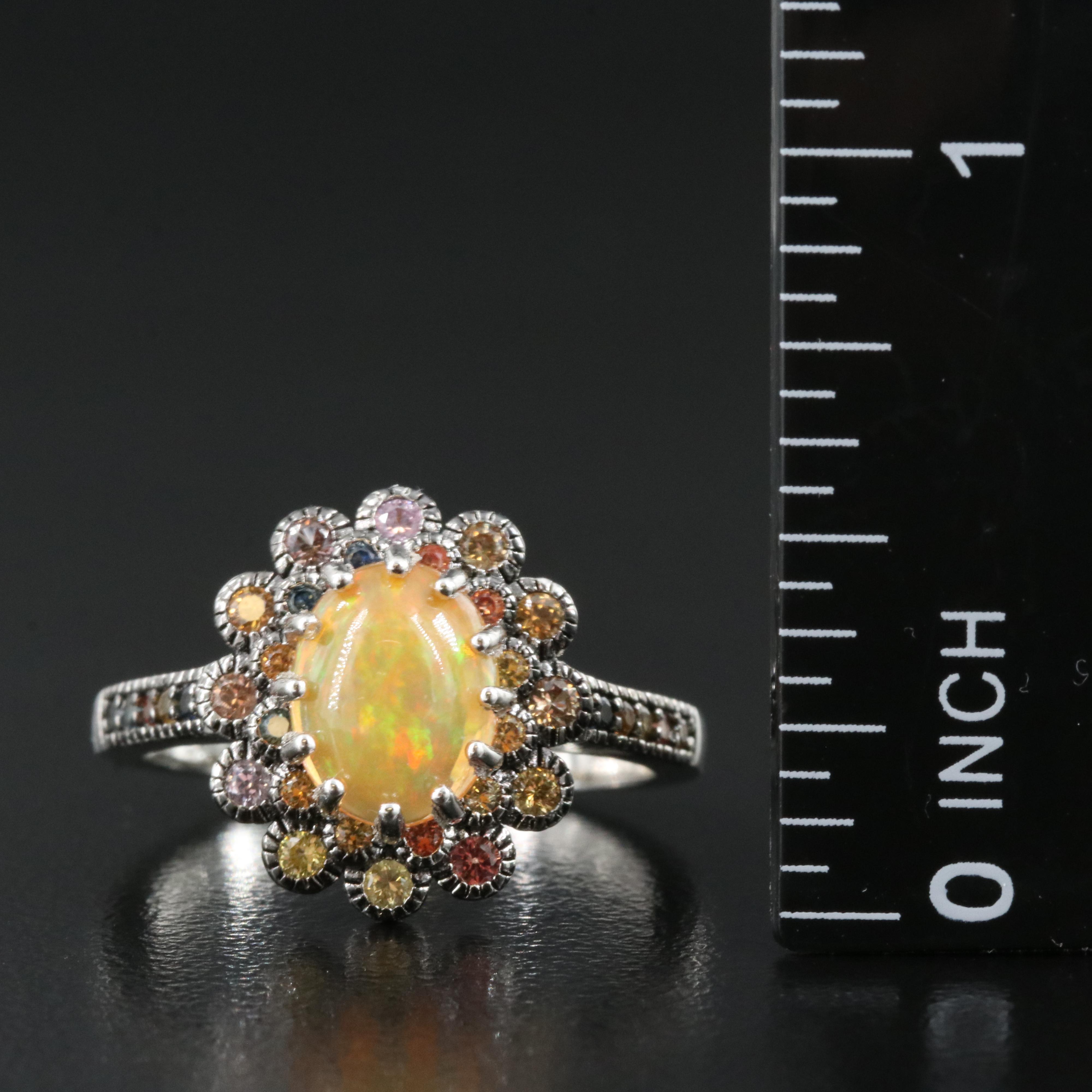 Sterling Opal and Sapphire Ring