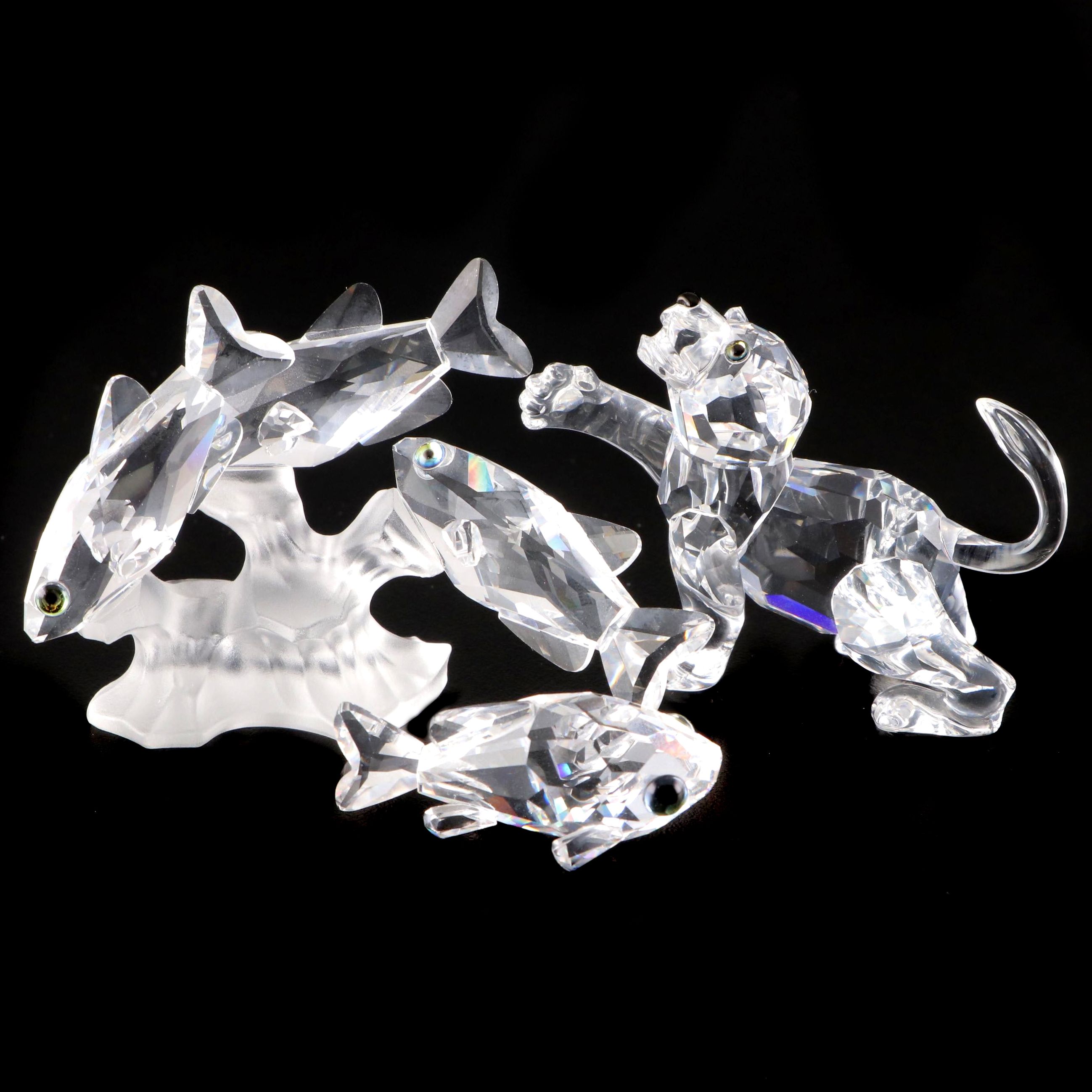 Swarovski "Three South Sea Fish," "Goldfish," and "Baby Lion Cub" Figurines
