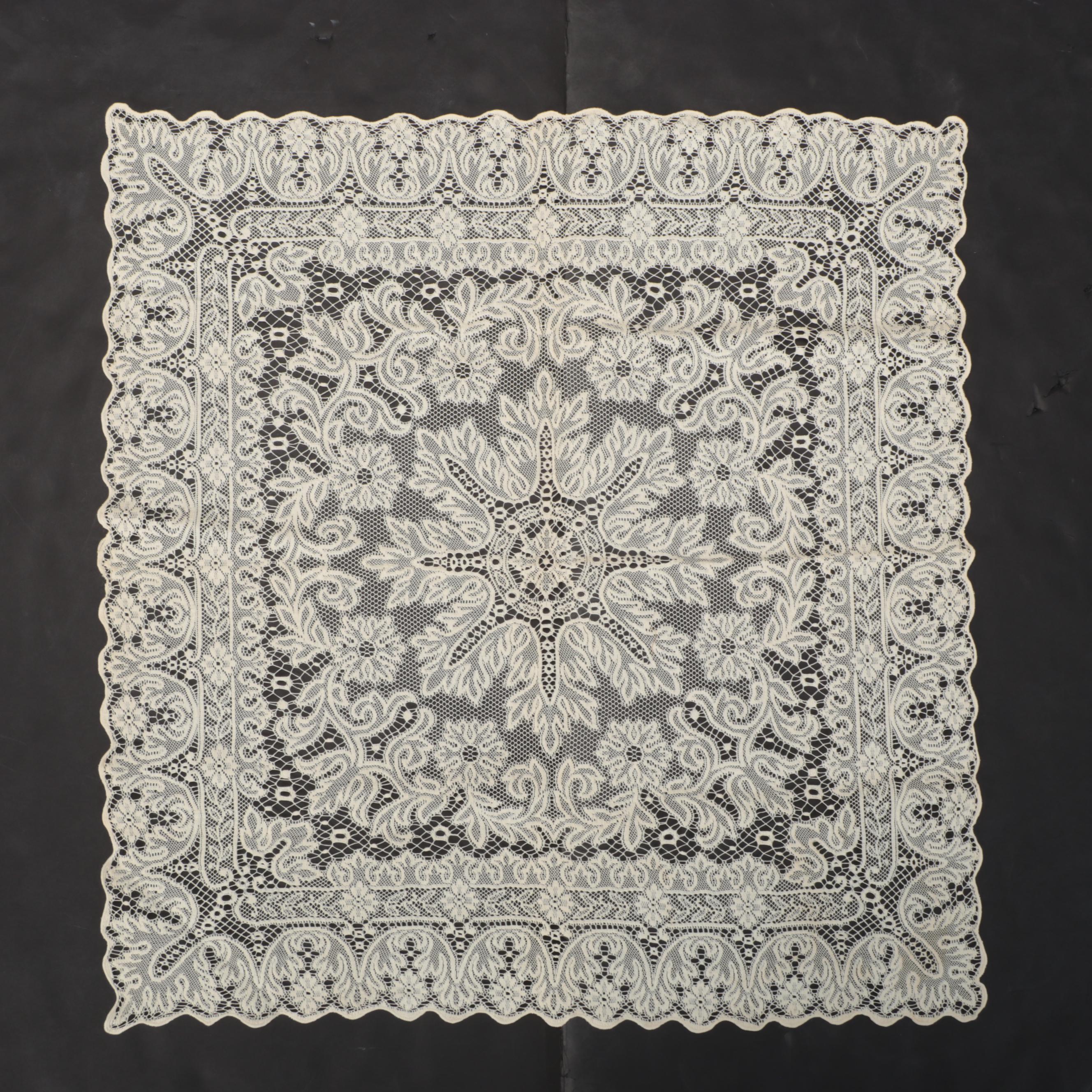 Black and Ecru Crochet and Filet Lace Table Linens, 20th Century