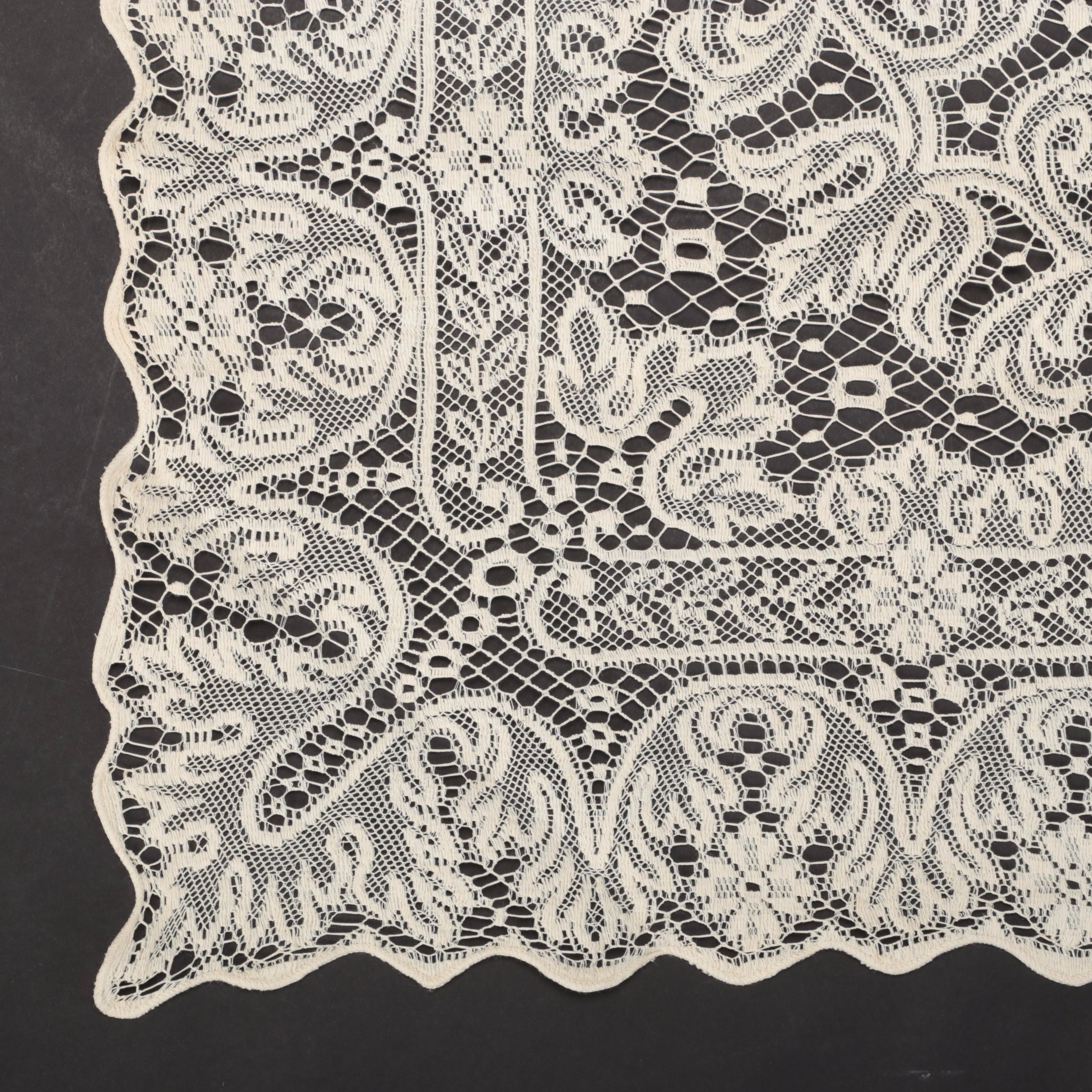 Black and Ecru Crochet and Filet Lace Table Linens, 20th Century
