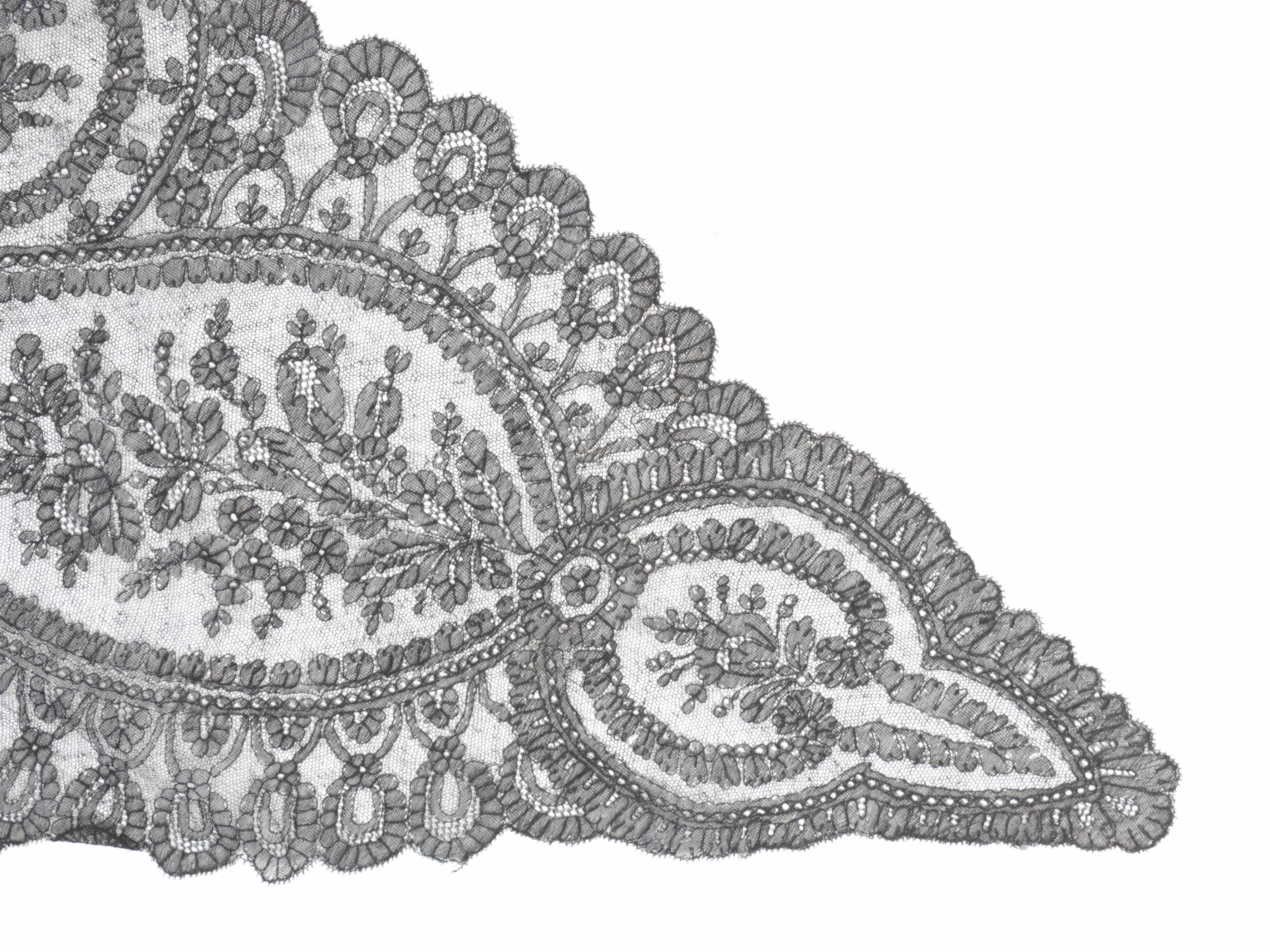 Black and Ecru Crochet and Filet Lace Table Linens, 20th Century