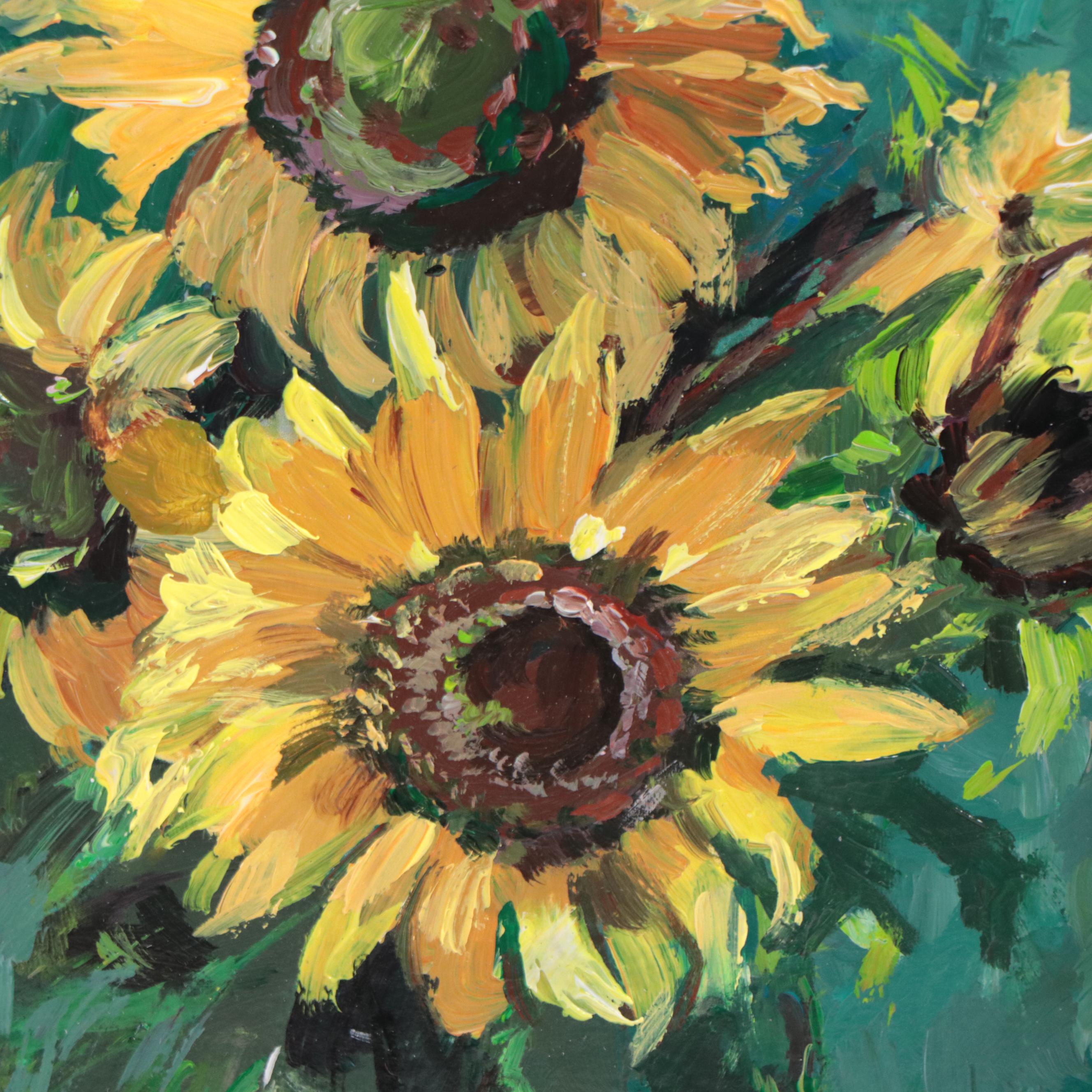 Adam Deda Oil Painting of Floral Still Life "Girasoles," 2022