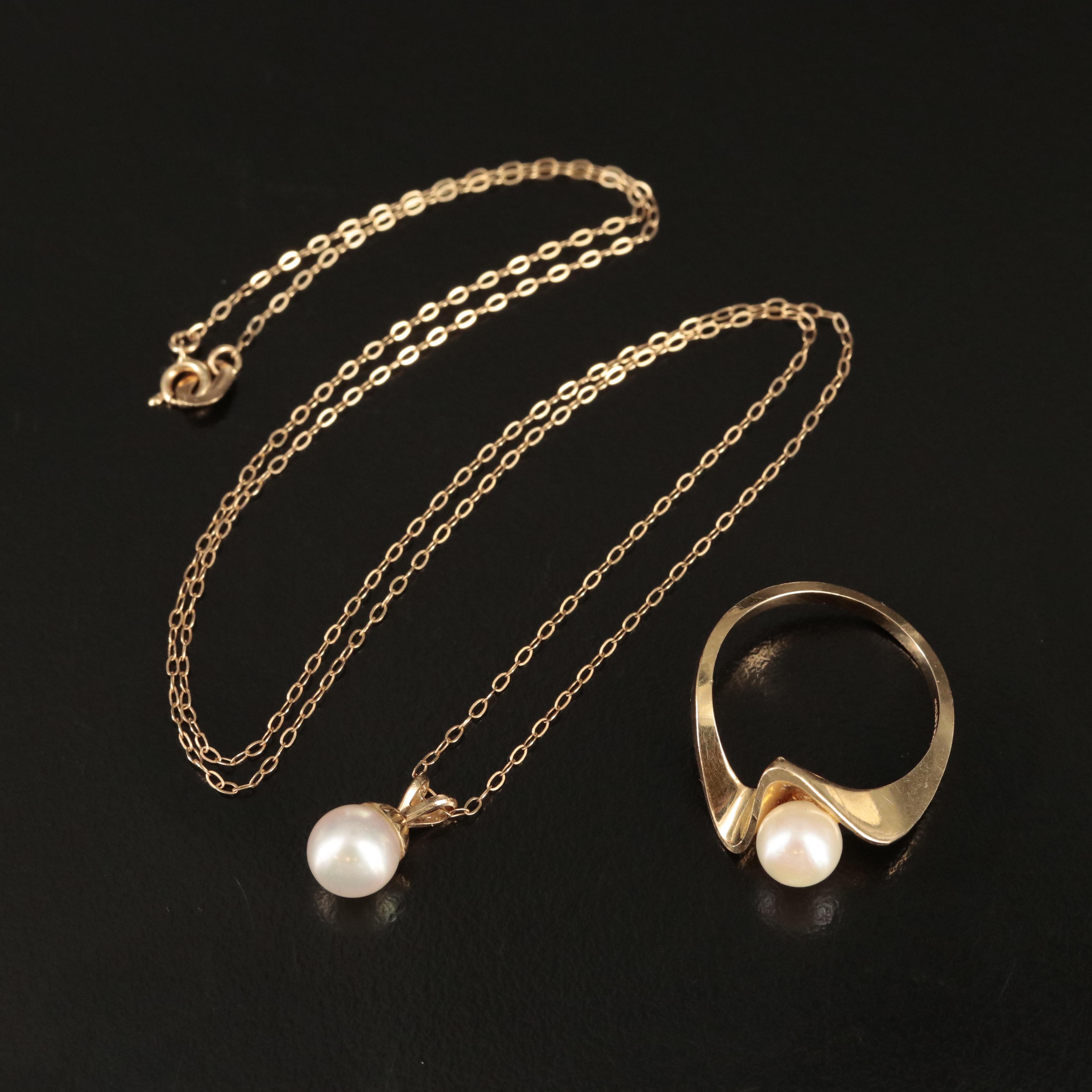 14K Pearl Pendant Necklace and Ring