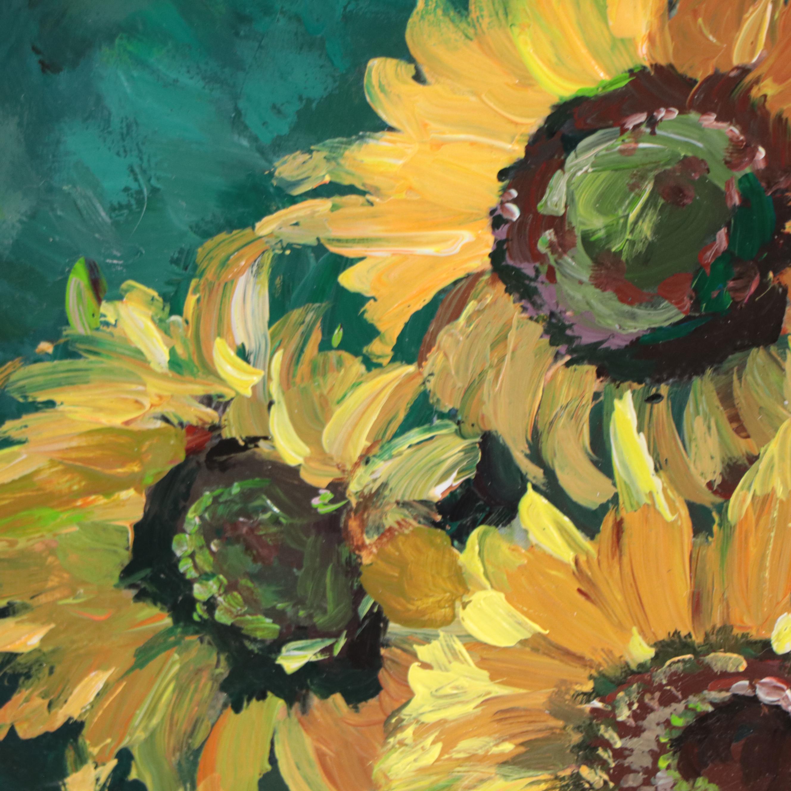 Adam Deda Oil Painting of Floral Still Life "Girasoles," 2022