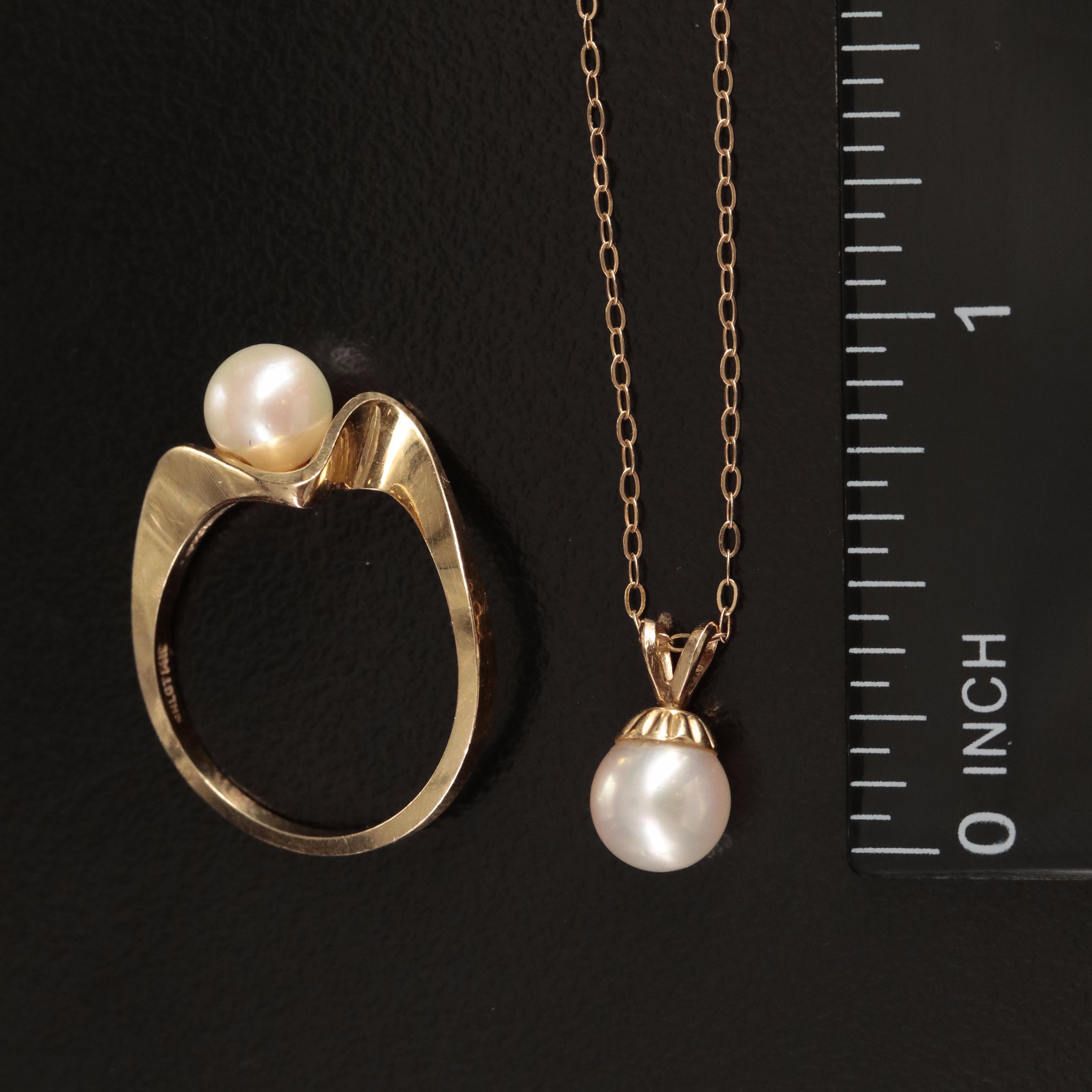 14K Pearl Pendant Necklace and Ring