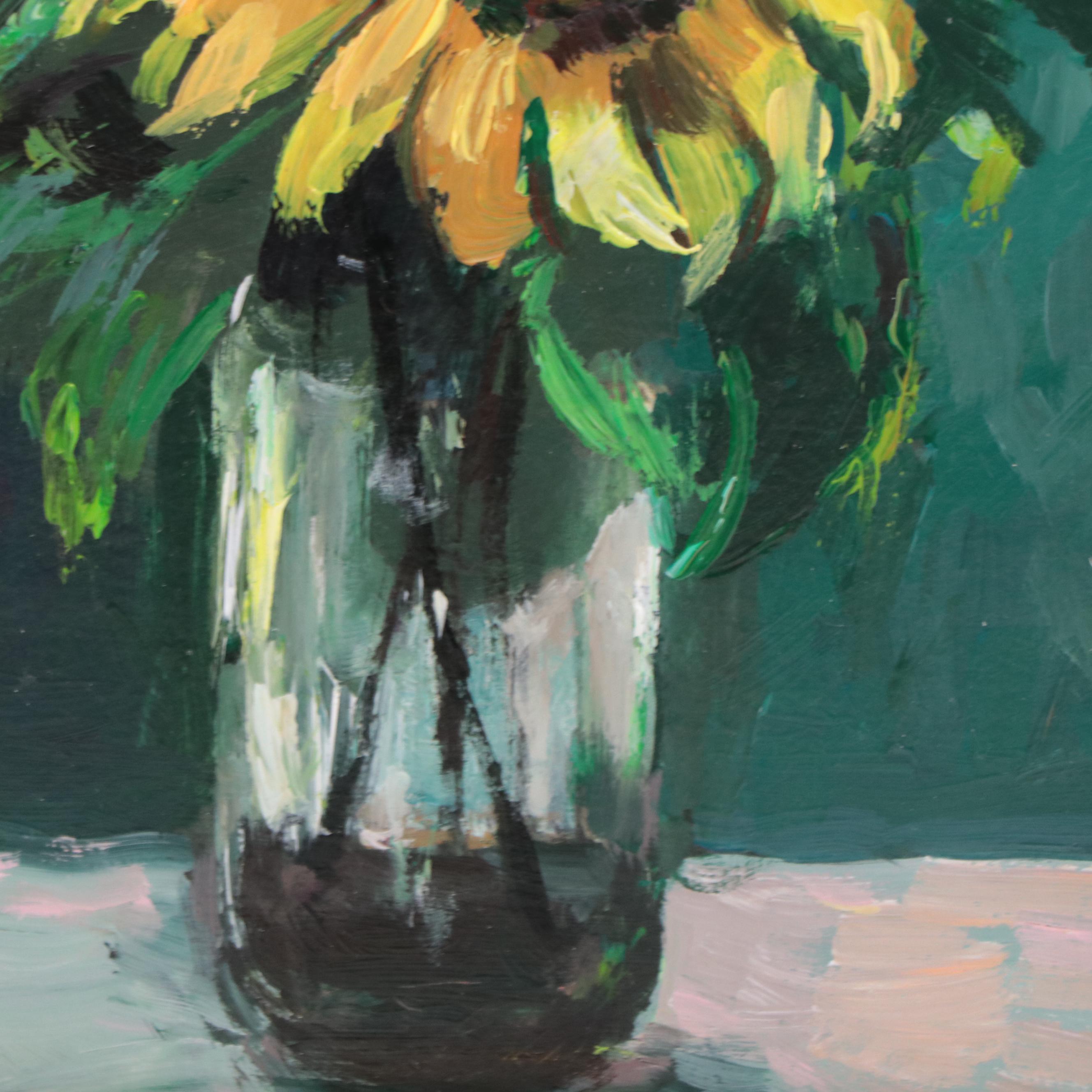 Adam Deda Oil Painting of Floral Still Life "Girasoles," 2022