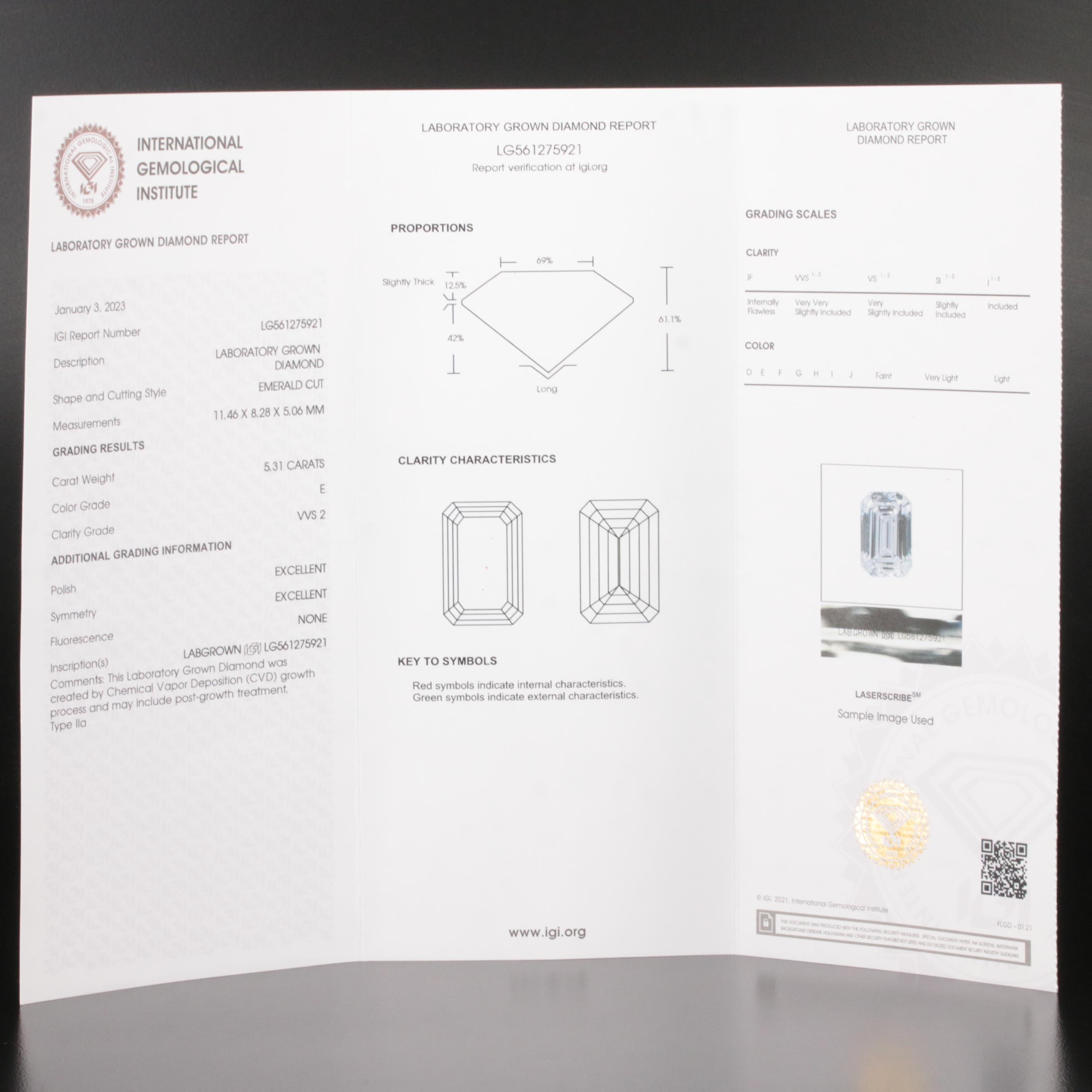 Platinum 6.58 CTW Lab Grown Diamond Ring with IGI Report