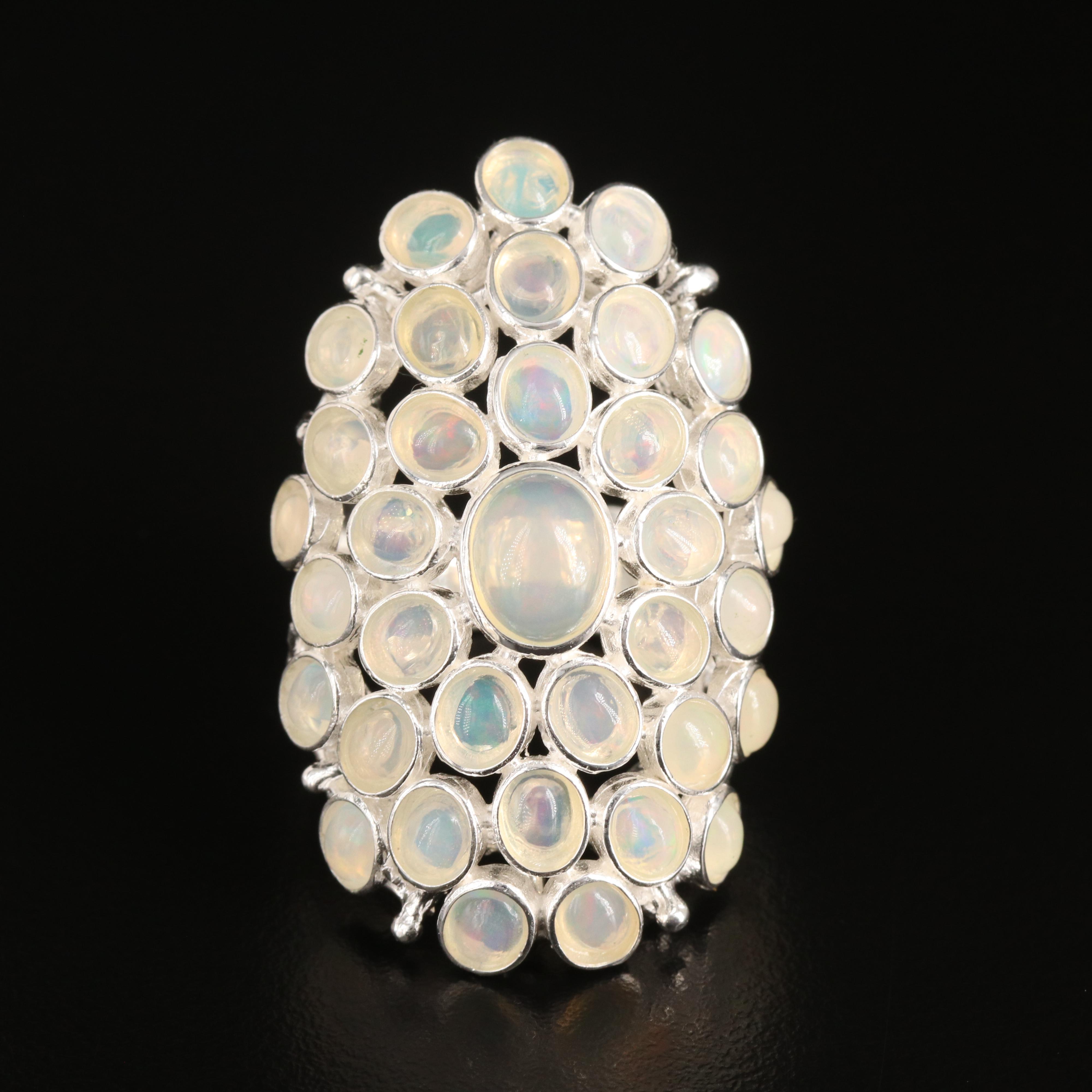 Sterling Opal Cluster Ring