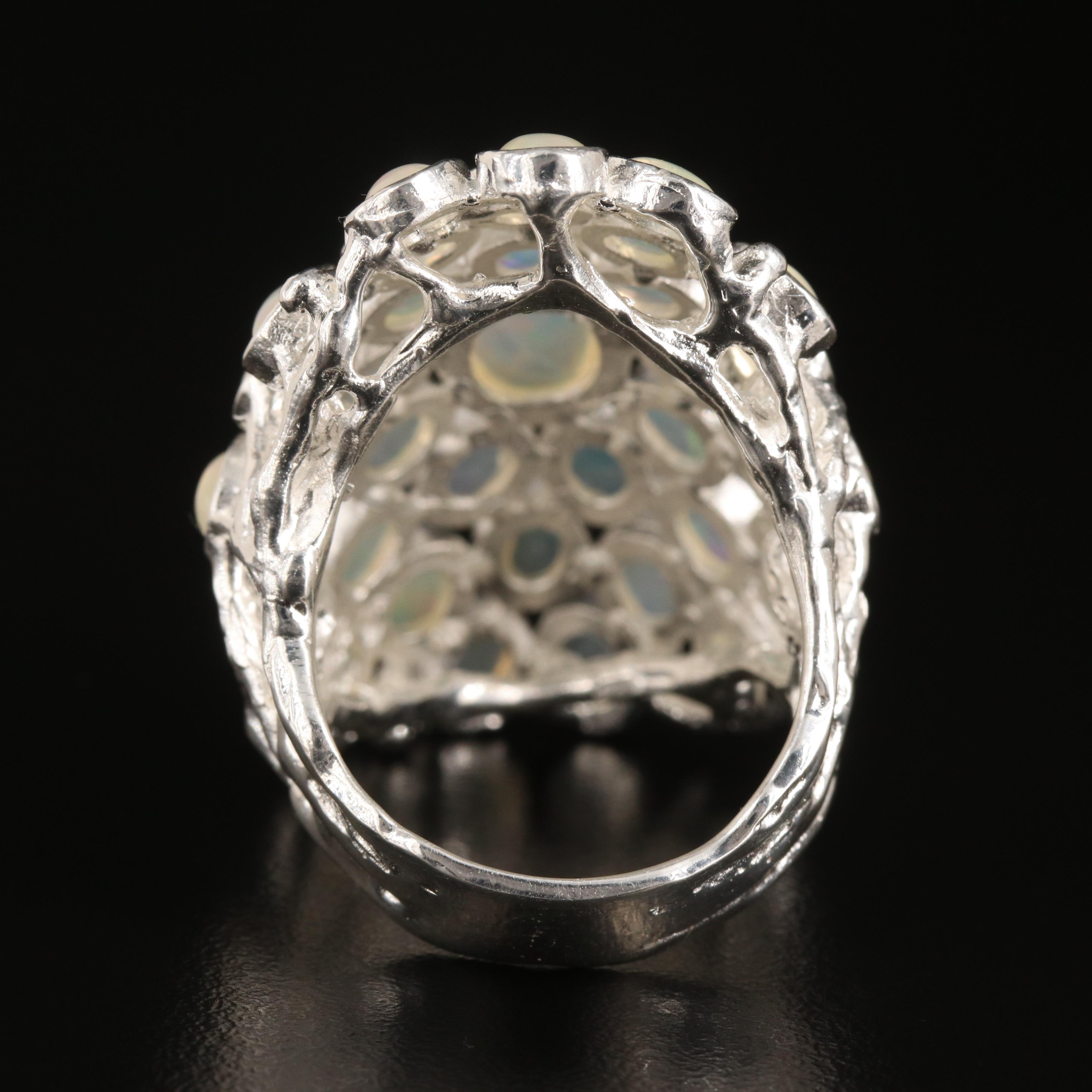 Sterling Opal Cluster Ring