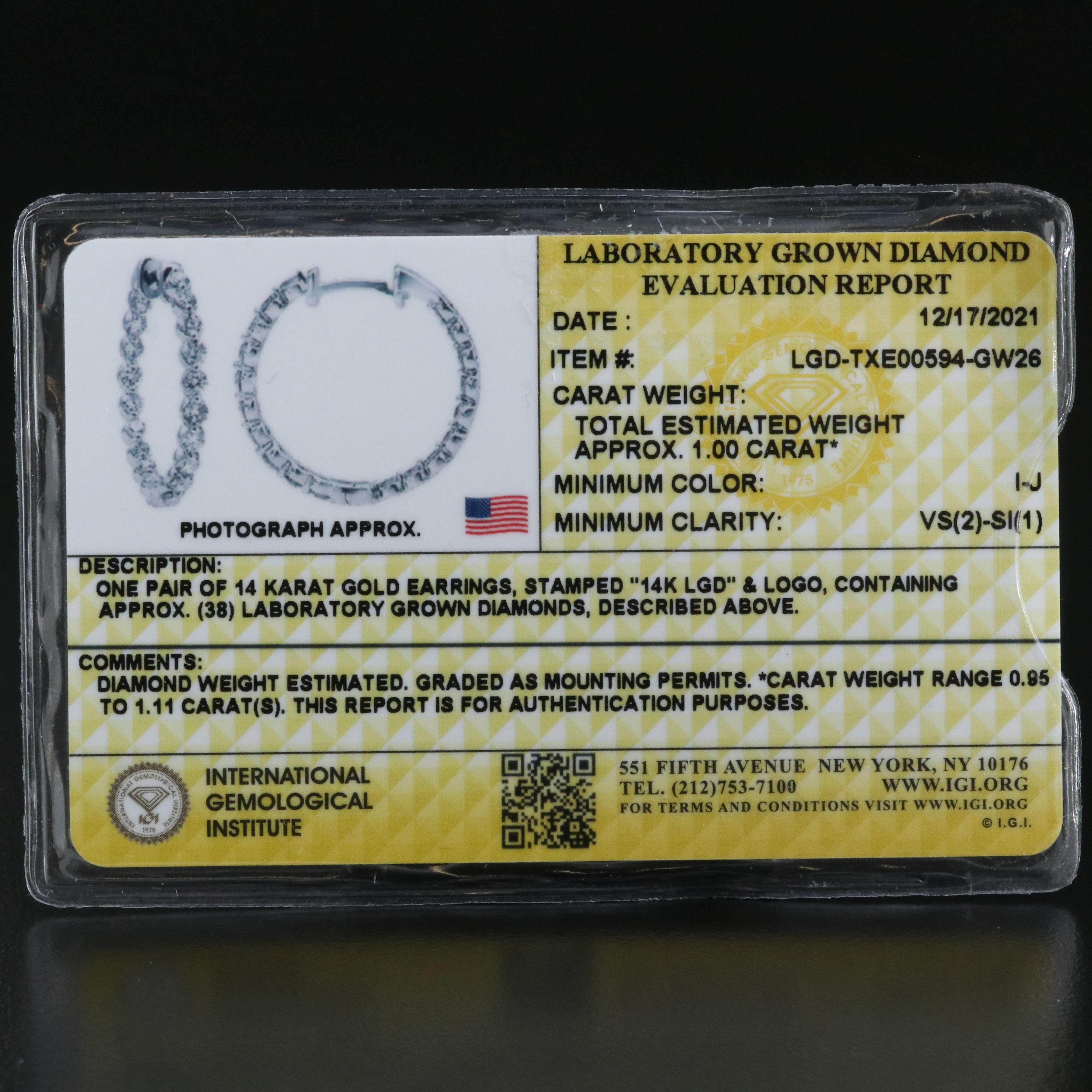 14K 1.00 CTW Lab Grown Diamond Inside Out Hoop Earrings