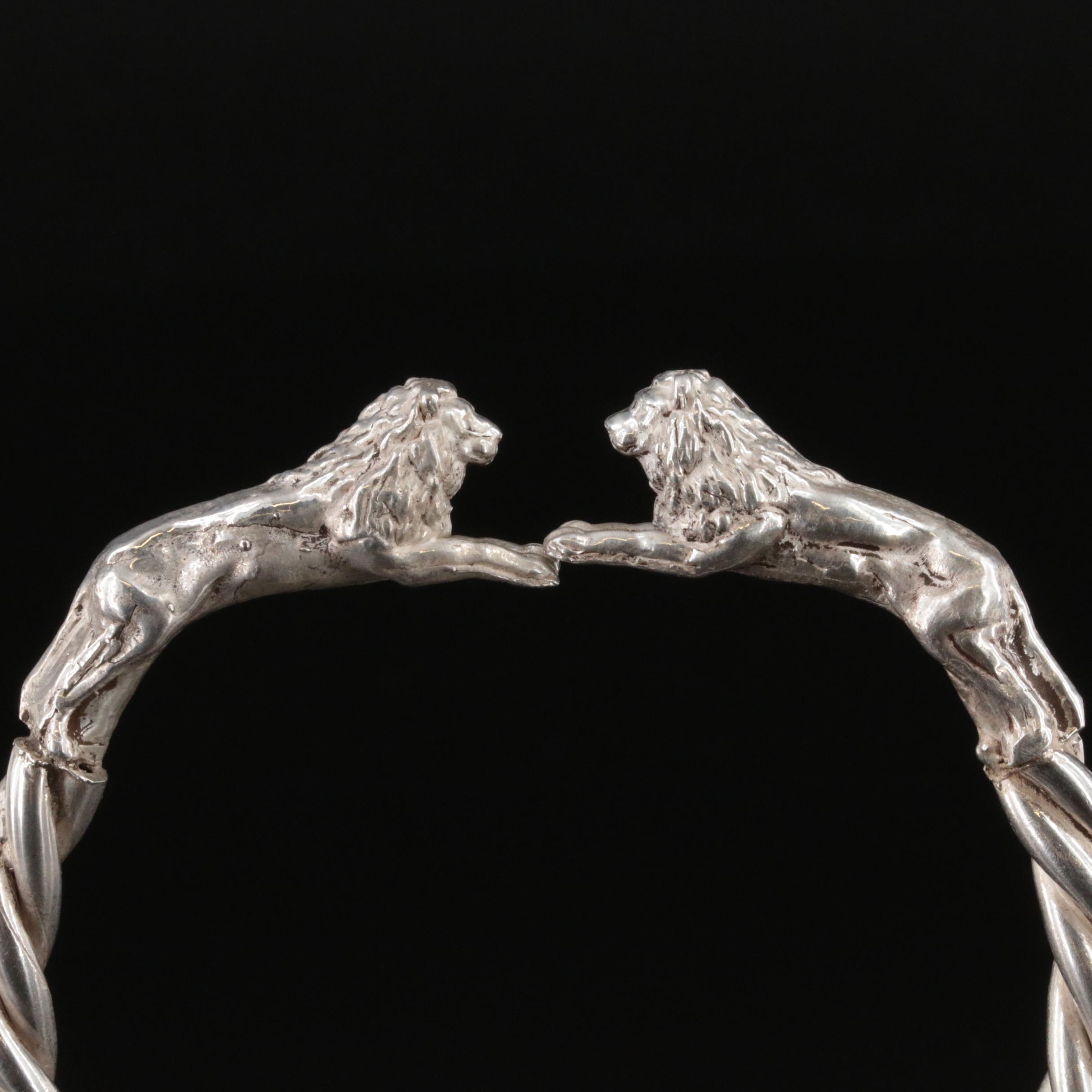 950 Silver Double Lion Hinged Bangle