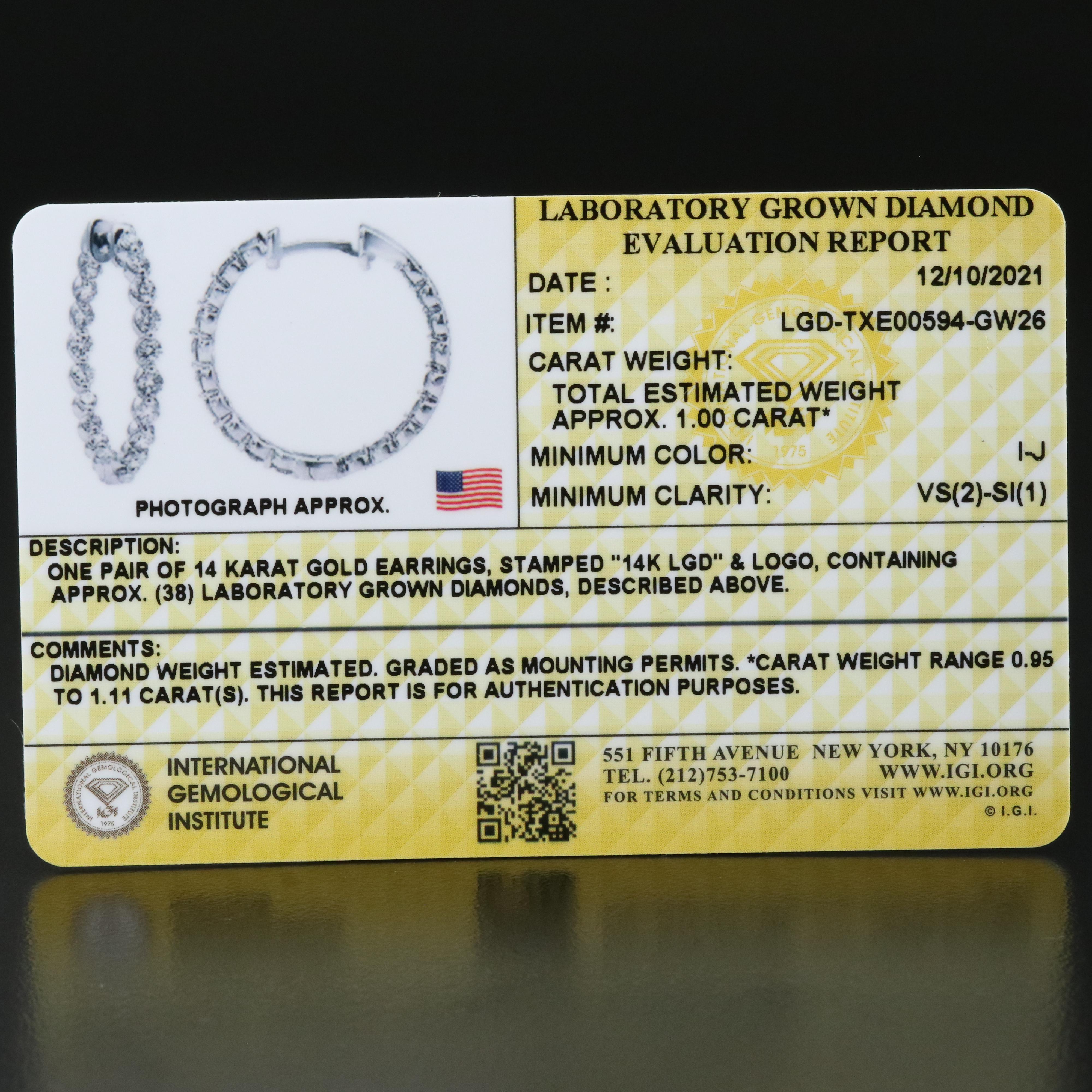 14K 1.00 CTW Lab Grown Diamond Inside Out Hoop Earrings