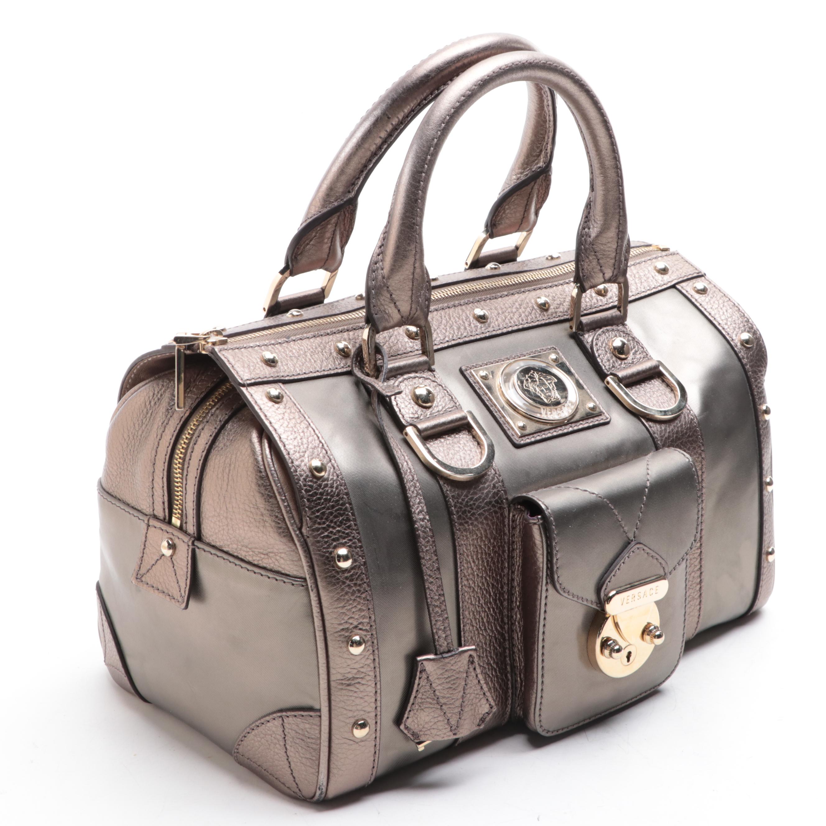 Versace Medusa Doctor's Bag with Metallic Finish Grain Leather Trim