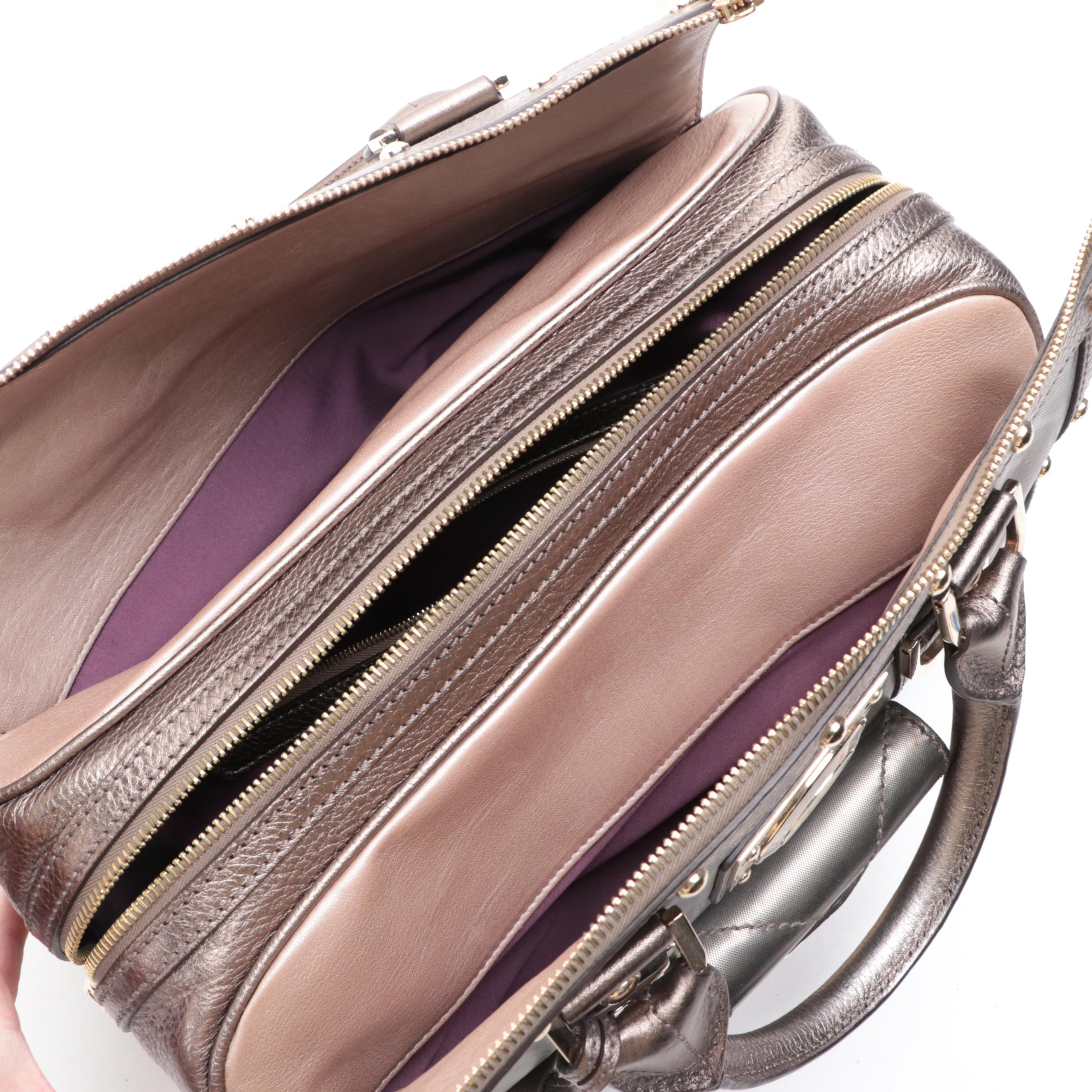 Versace Medusa Doctor's Bag with Metallic Finish Grain Leather Trim