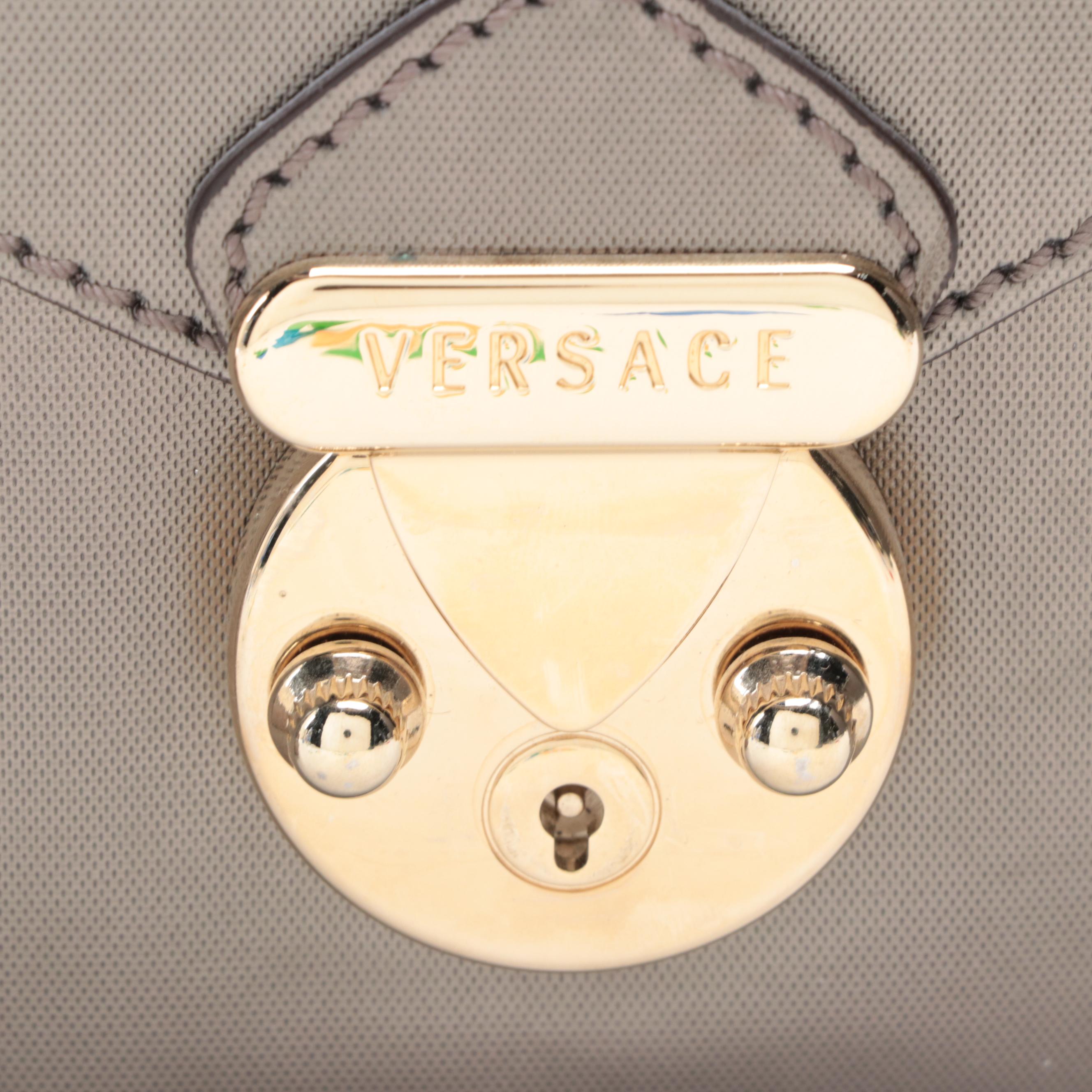 Versace Medusa Doctor's Bag with Metallic Finish Grain Leather Trim