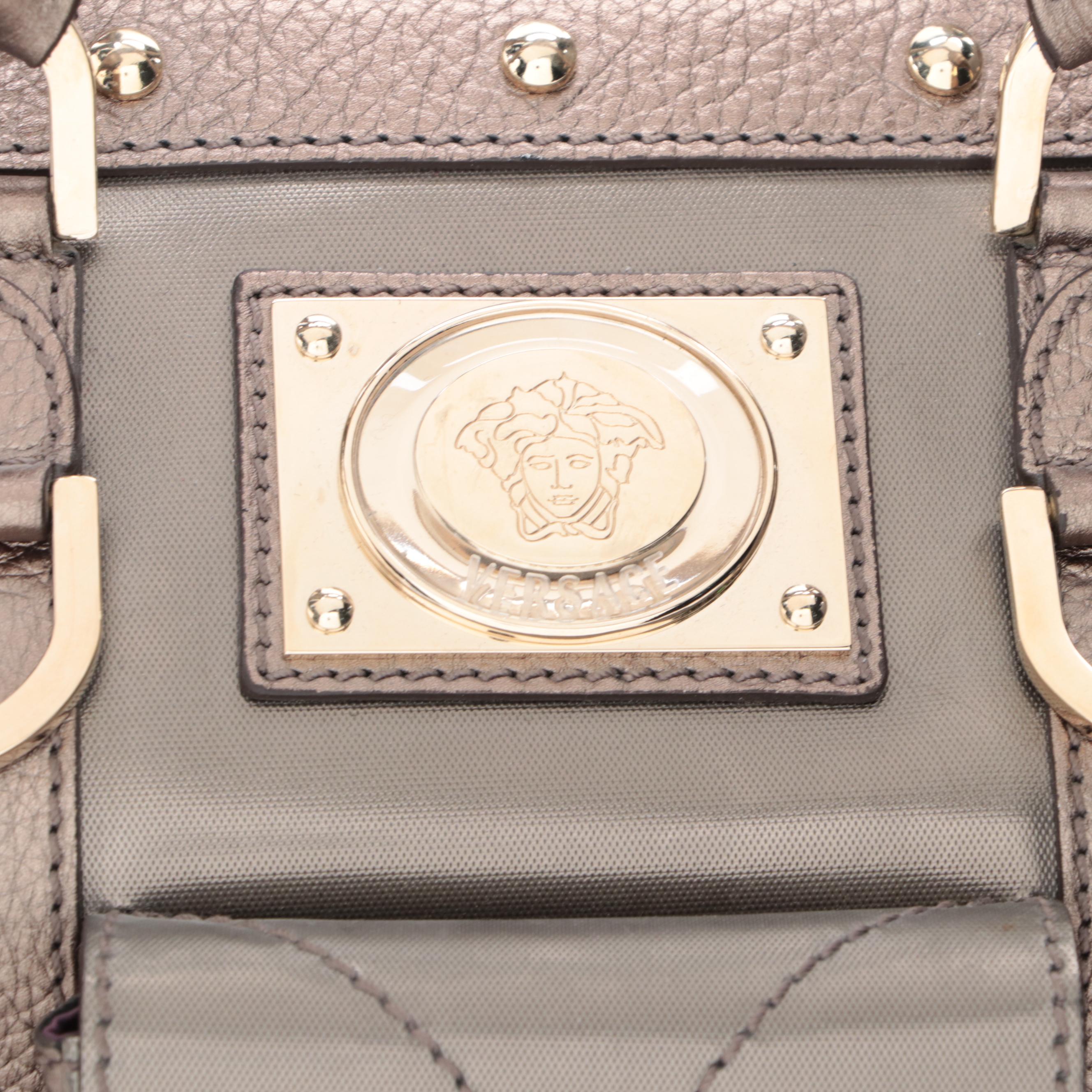 Versace Medusa Doctor's Bag with Metallic Finish Grain Leather Trim