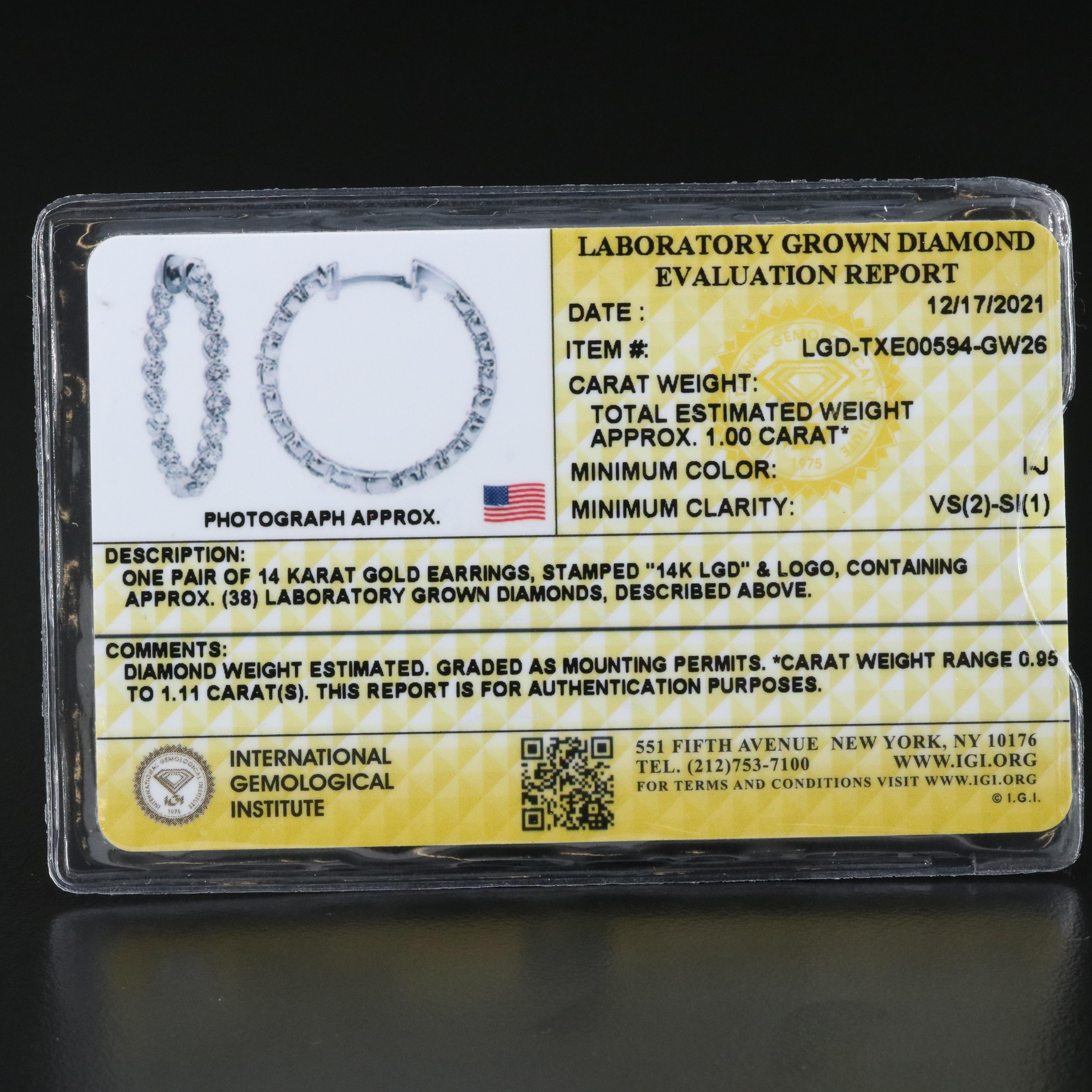 14K 1.00 CTW Lab Grown Diamond Inside Out Hoop Earrings