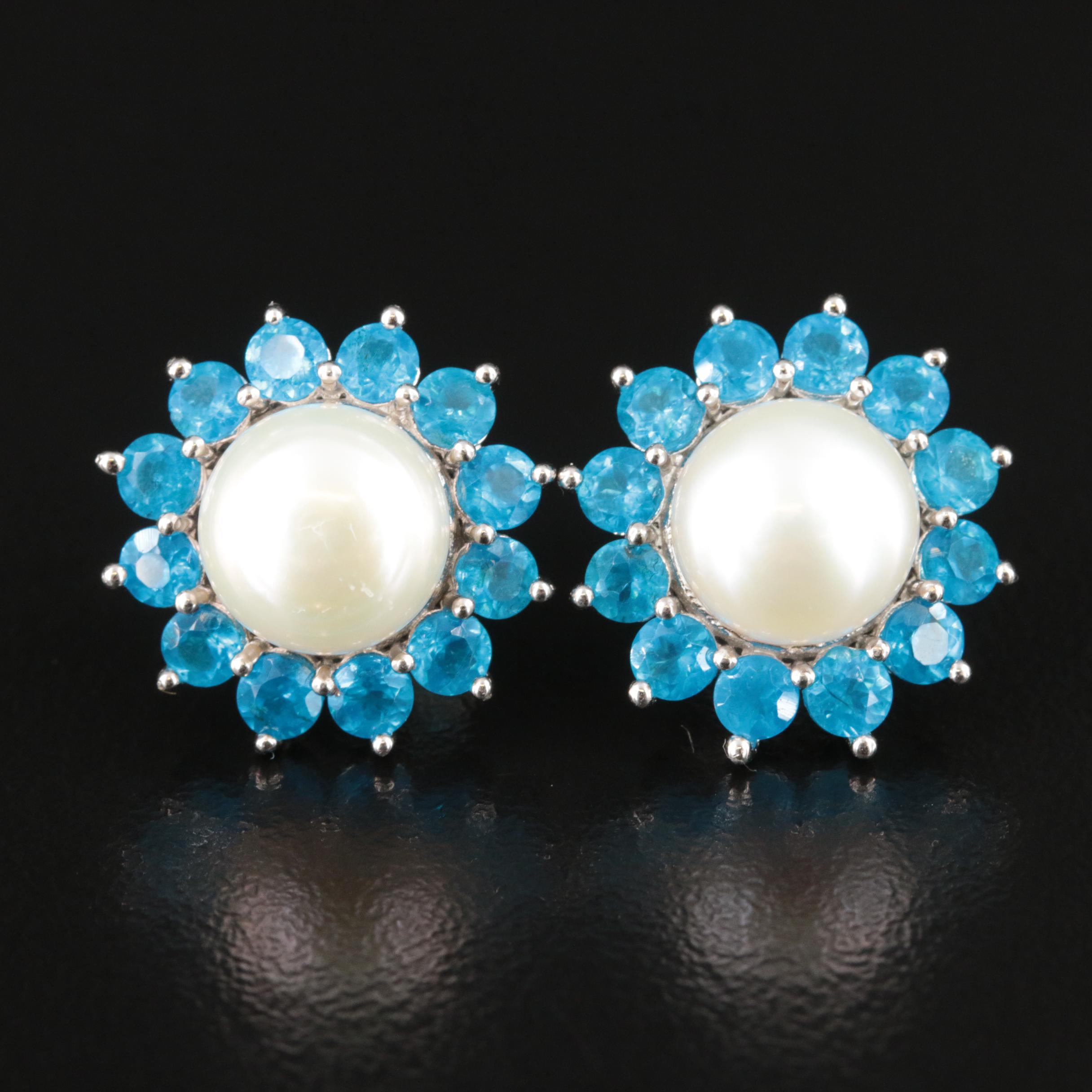 Sterling Pearl and Apatite Earrings