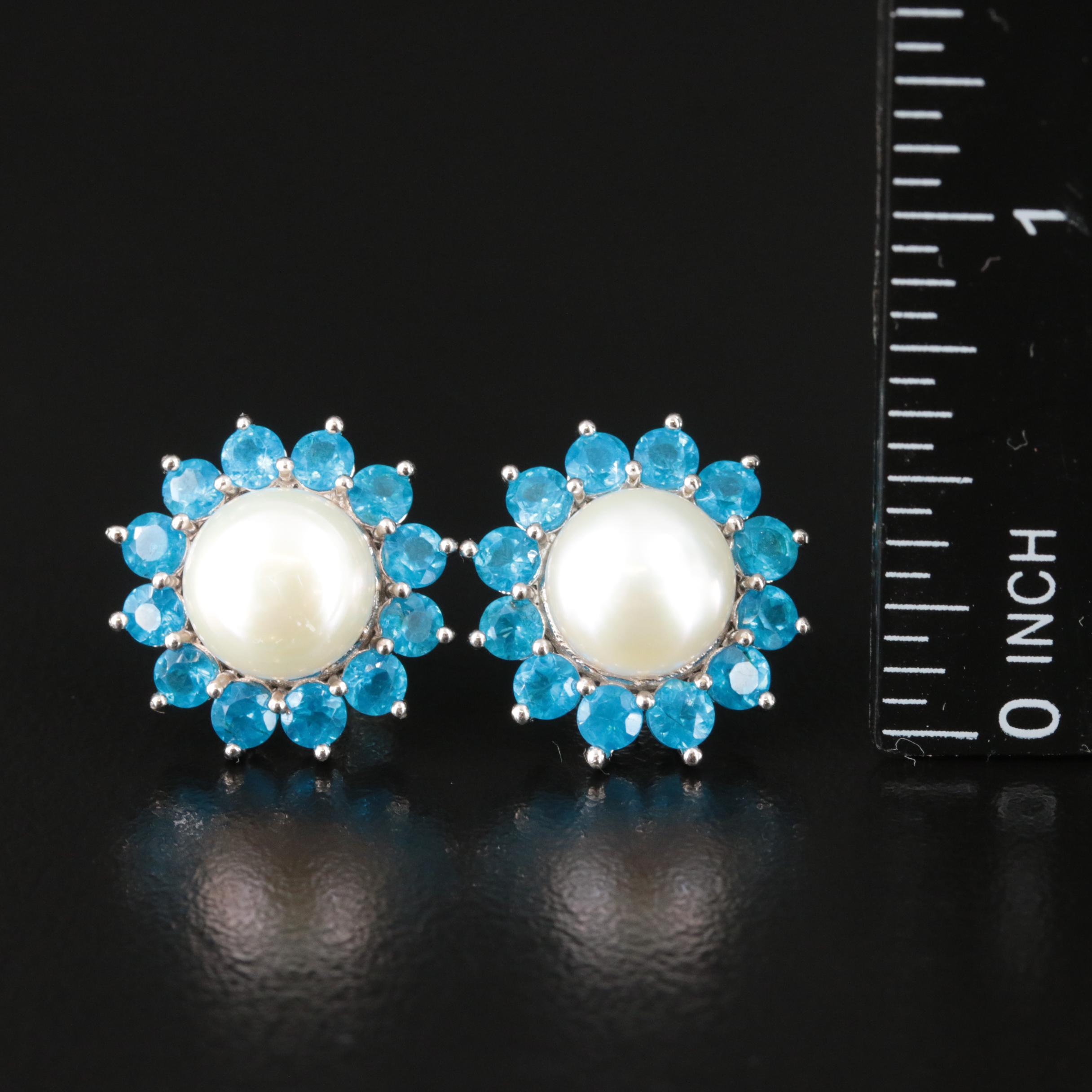 Sterling Pearl and Apatite Earrings