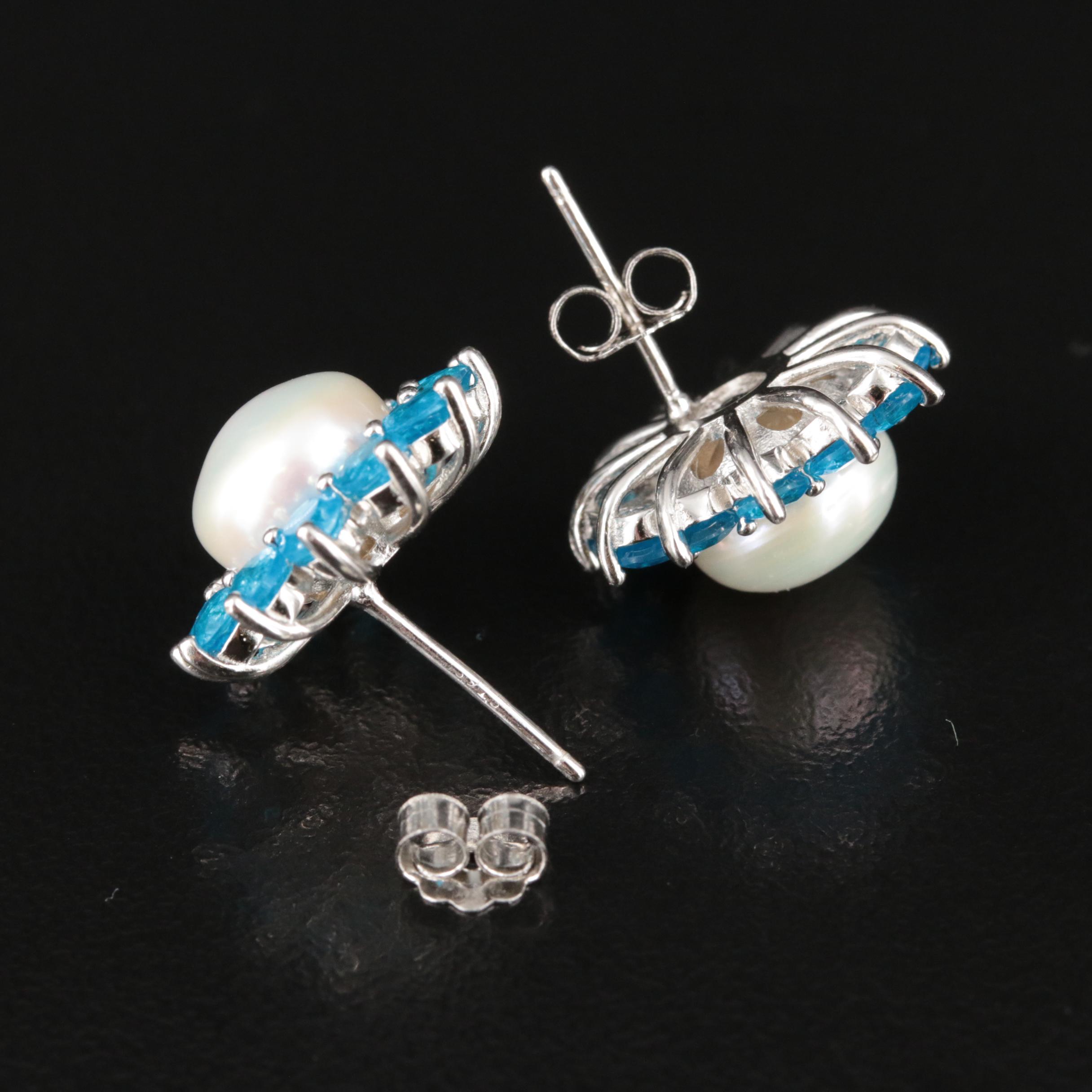 Sterling Pearl and Apatite Earrings