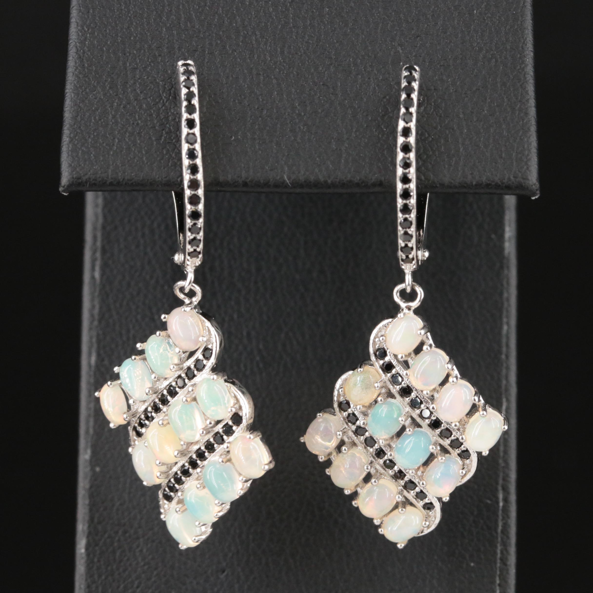 Sterling Opal and Cubic Zirconia Earrings -