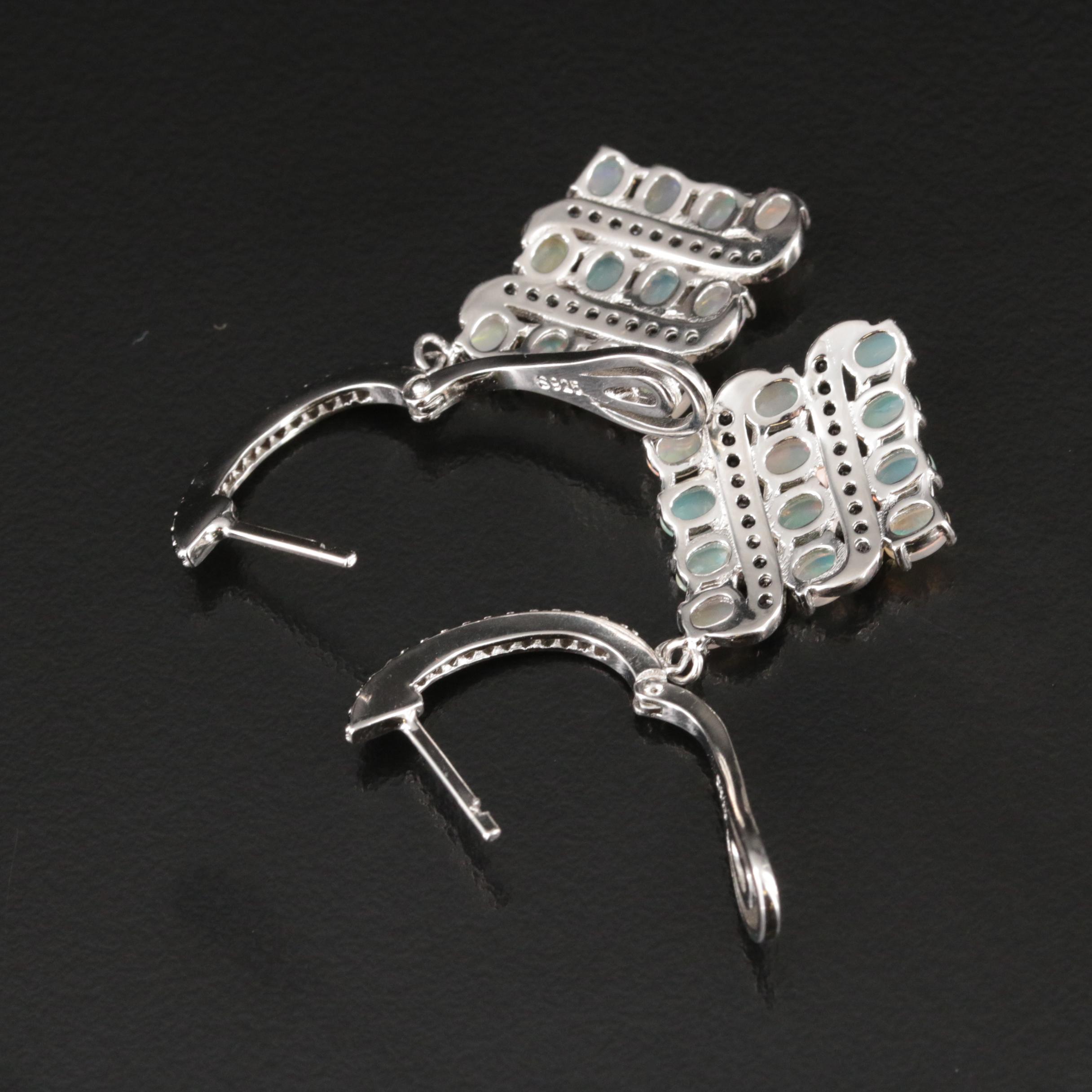 Sterling Opal and Cubic Zirconia Earrings -