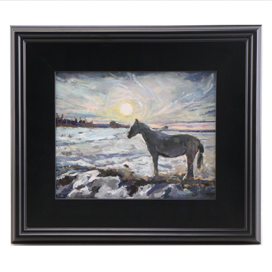 Agnes Rey Oil Painting of Horse "The Winter Sun," 2022