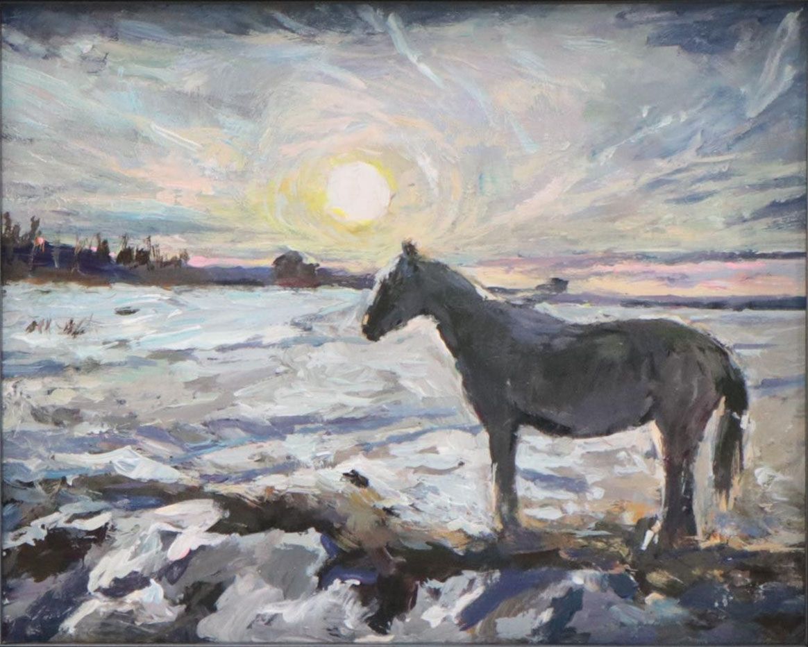 Agnes Rey Oil Painting of Horse "The Winter Sun," 2022