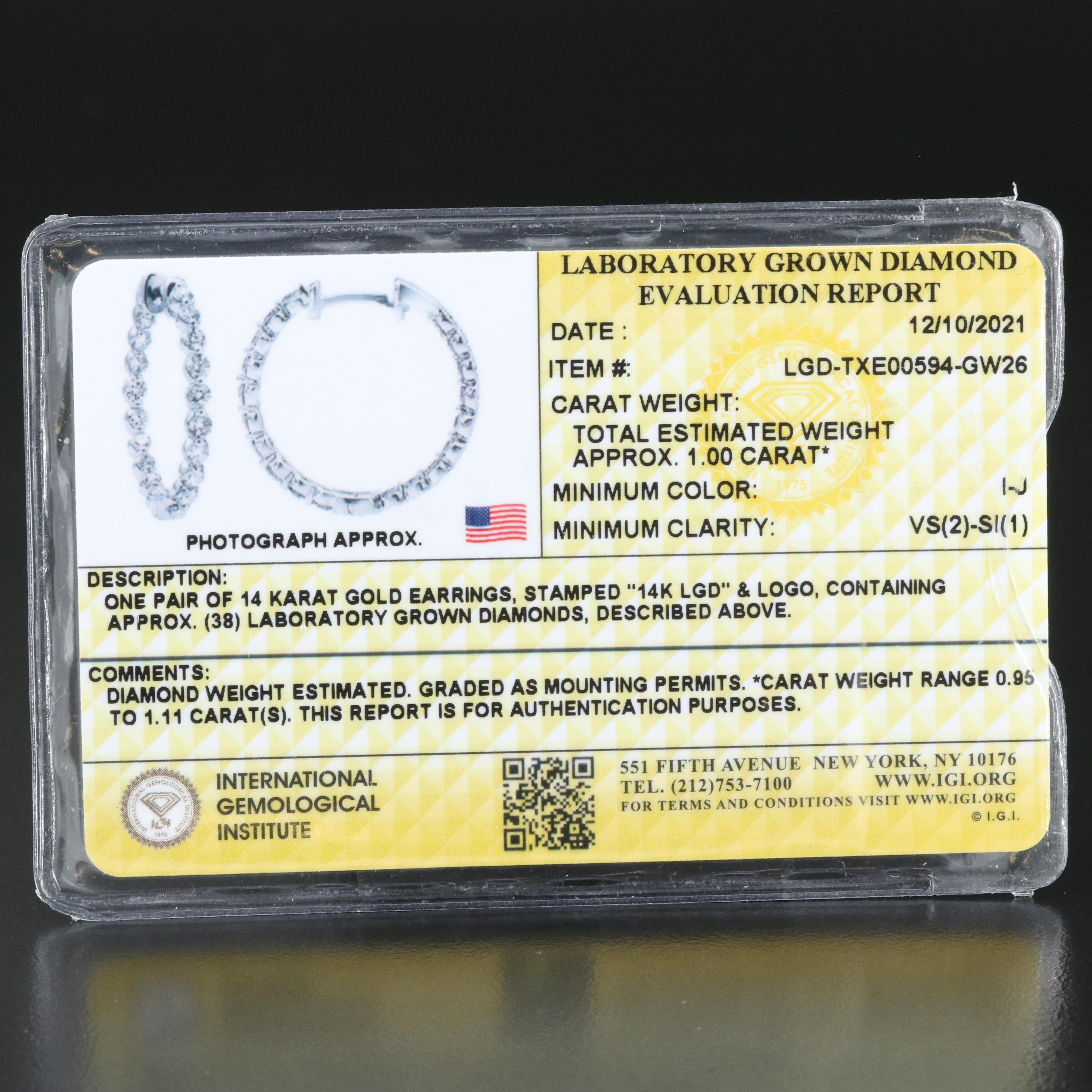 14K 1.00 CTW Lab Grown Diamond Inside Out Hoop Earrings