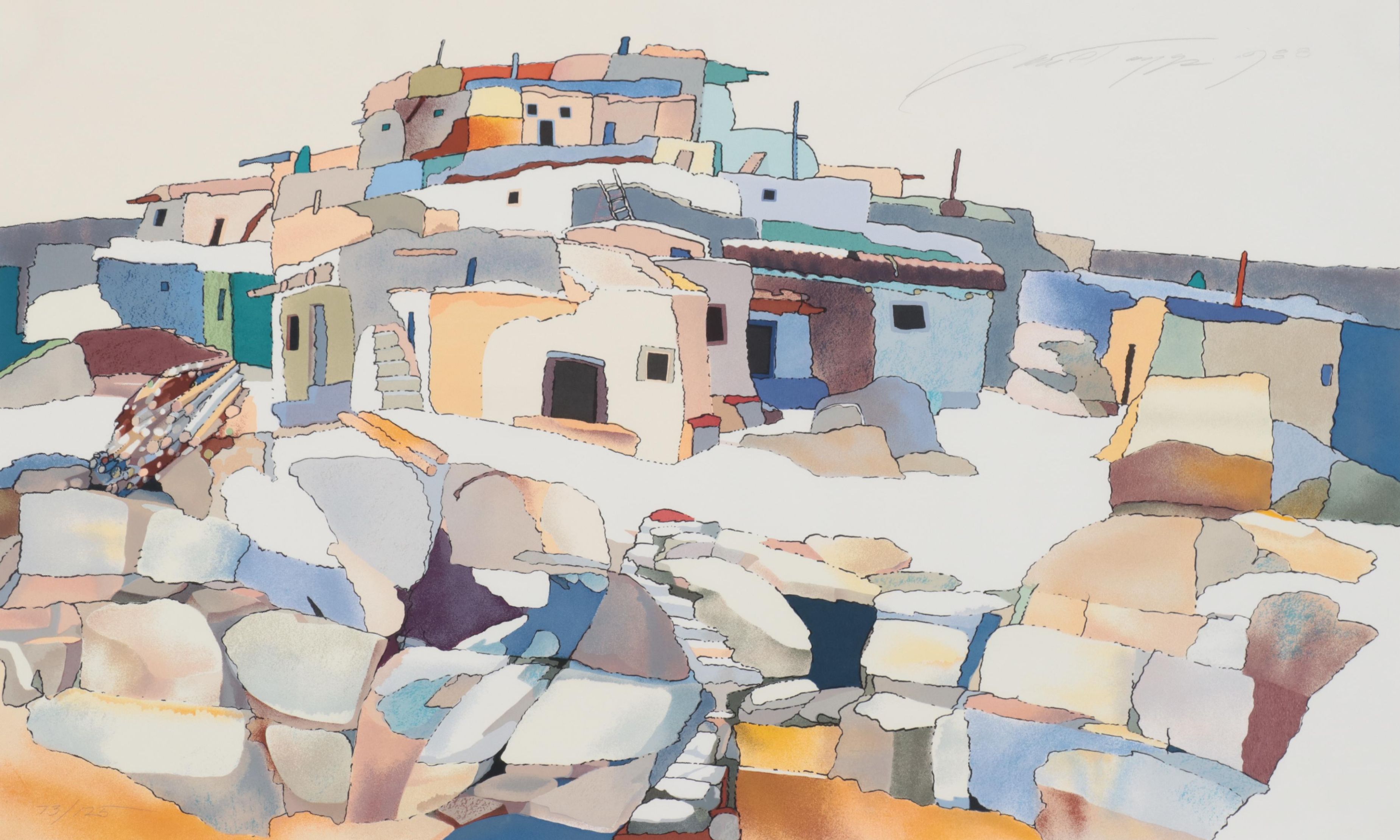 Sari Staggs Serigraph of Pueblos, 1988
