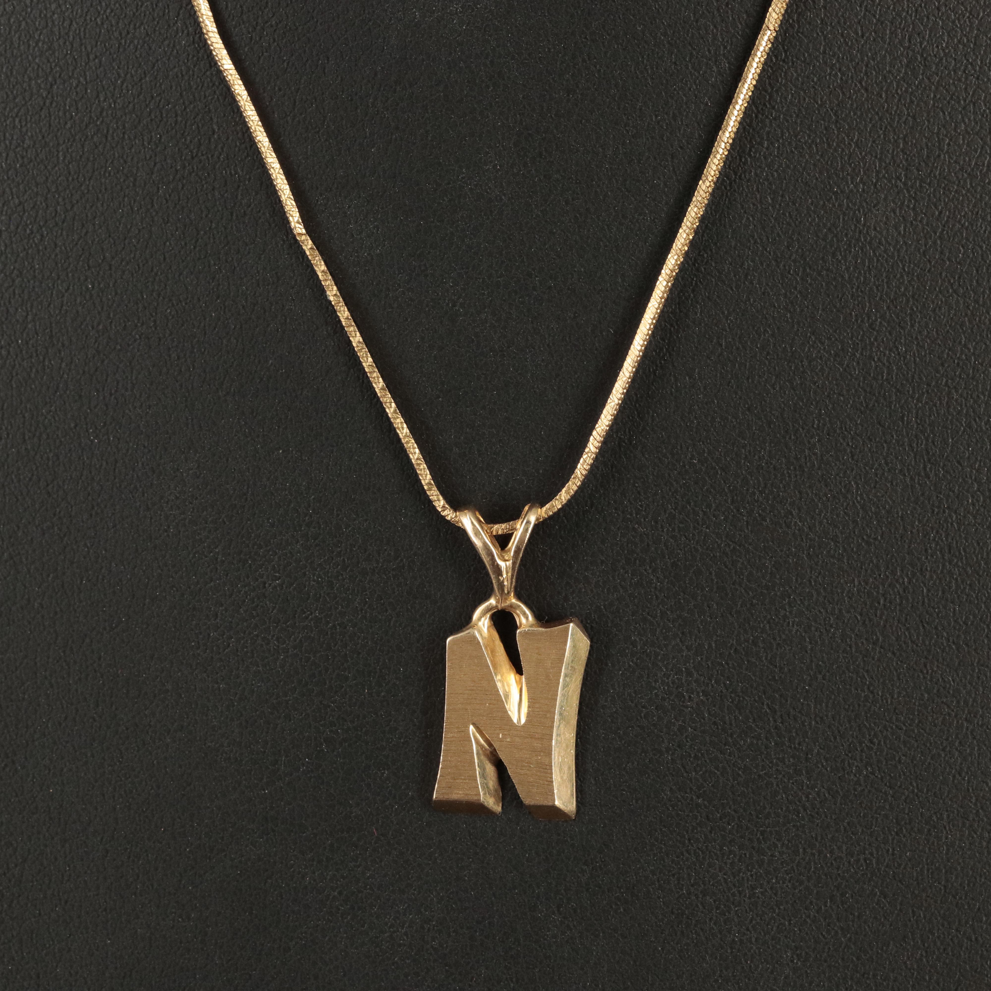 14K "N" Pendant on Italian Fancy Link Chain