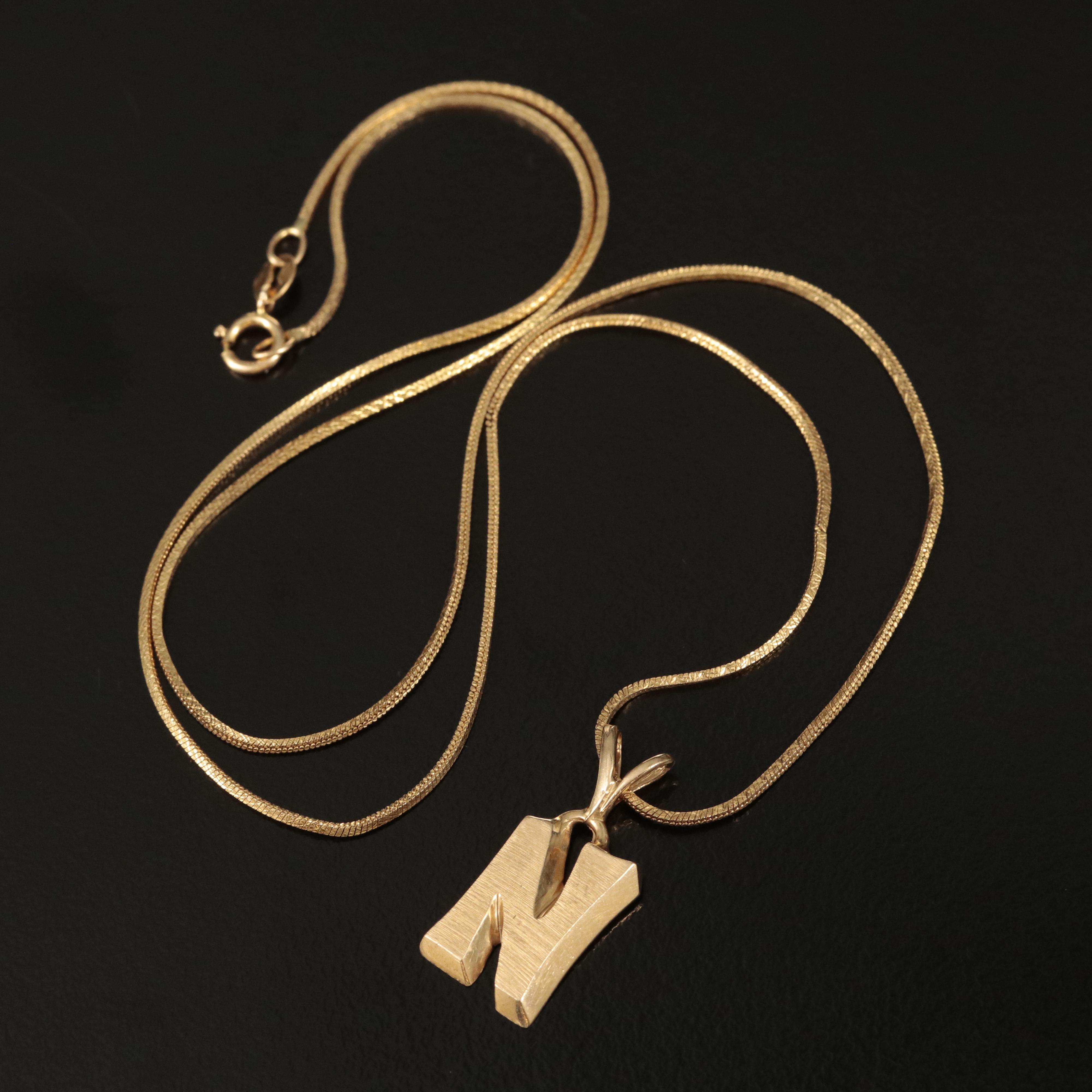 14K "N" Pendant on Italian Fancy Link Chain