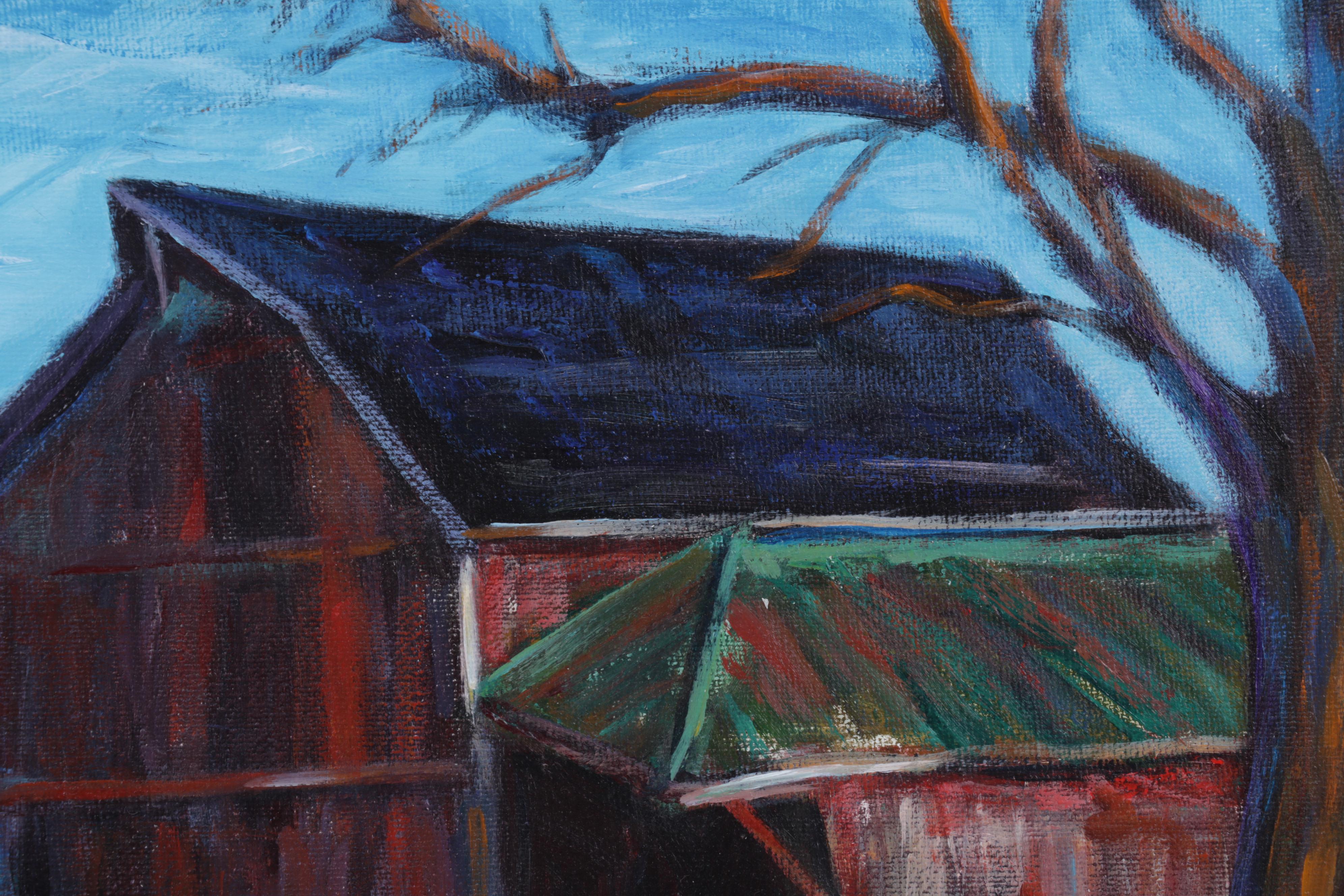Rhonda Hager Acrylic Painting "Nobel Township Barn," 21st Century