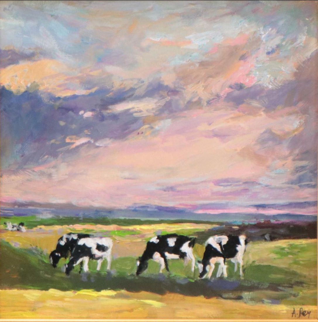 Agnes Rey Oil Painting of Cows In Landscape, 2022