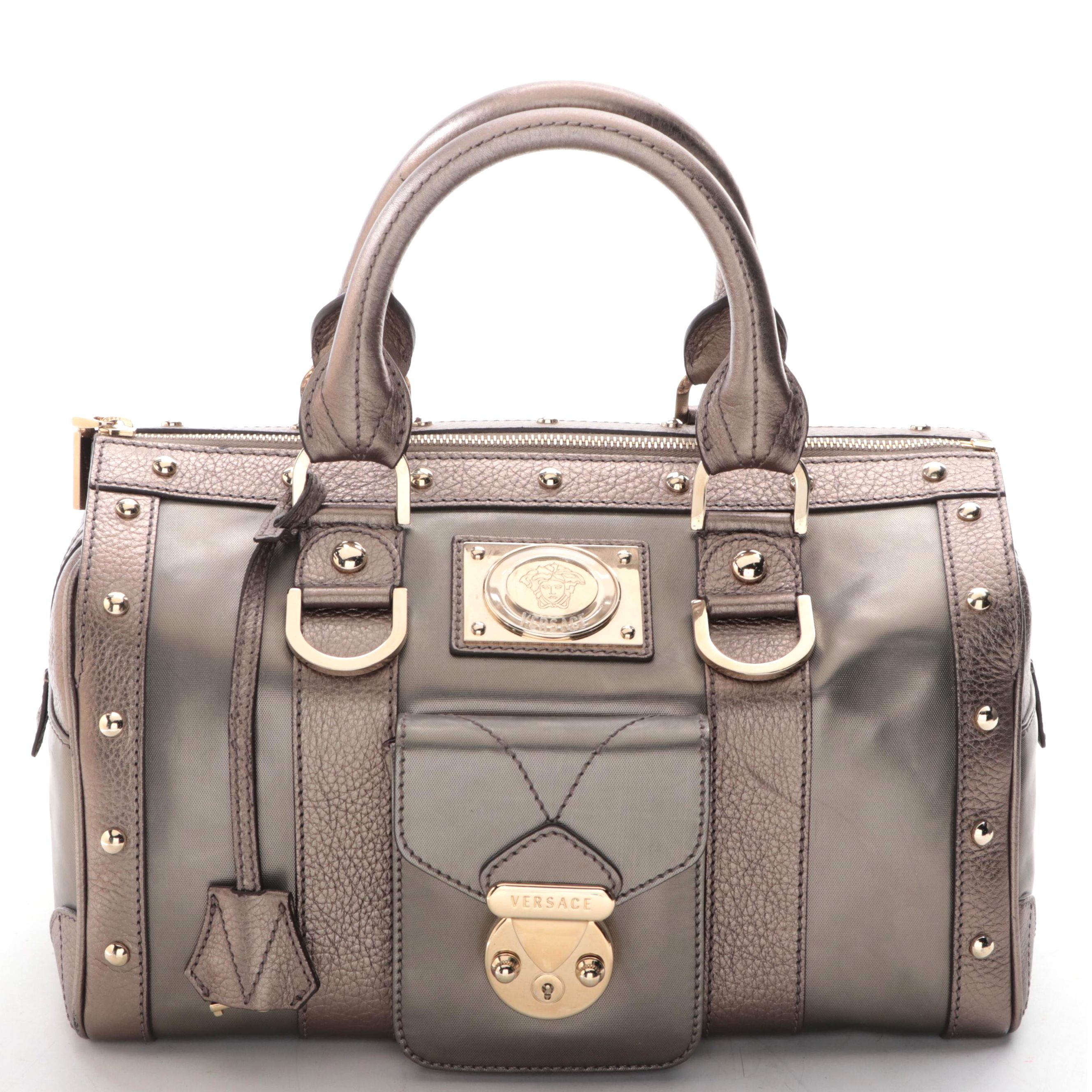 Versace Medusa Doctor's Bag with Metallic Finish Grain Leather Trim