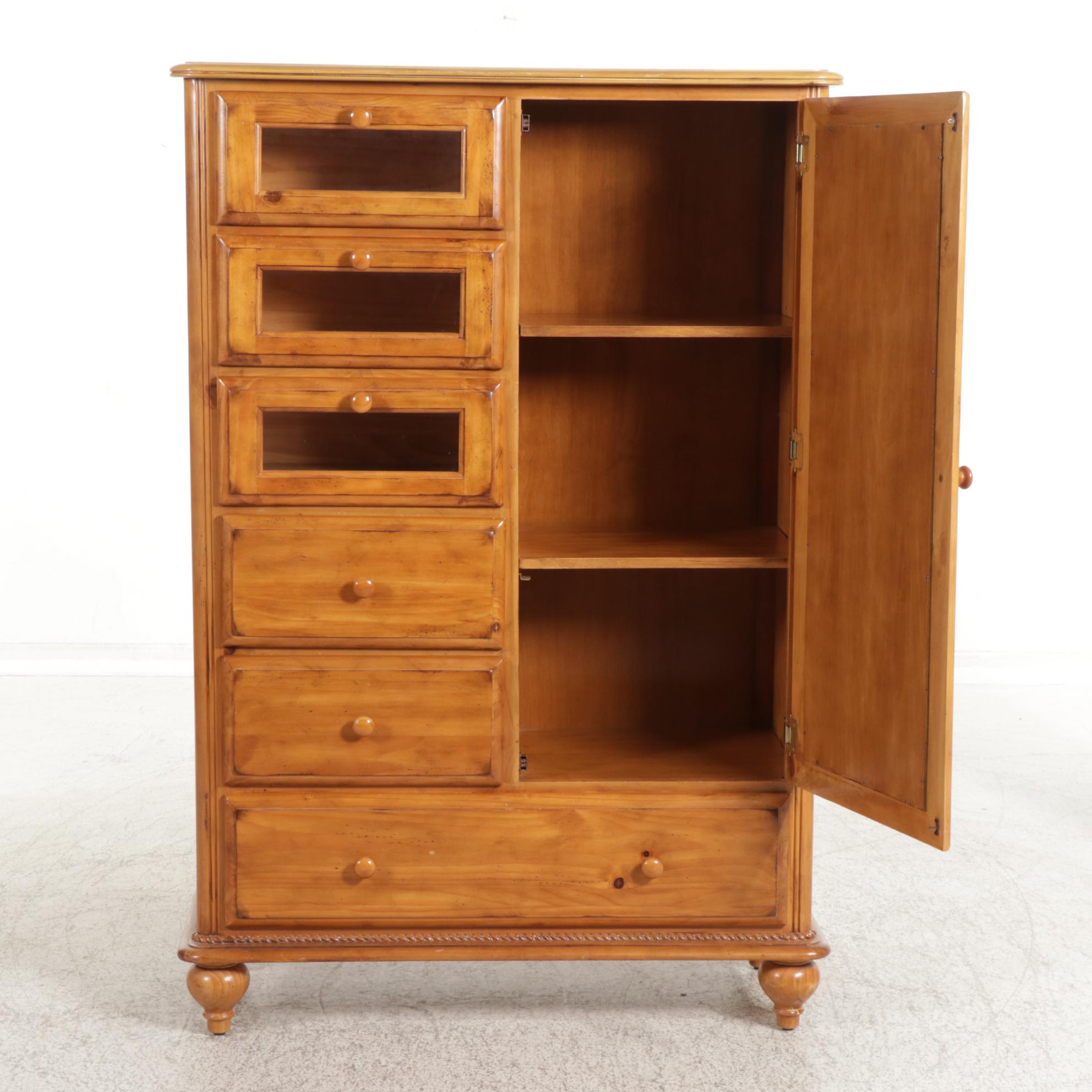 American Signature Country French Style Pine and Glass Armoire