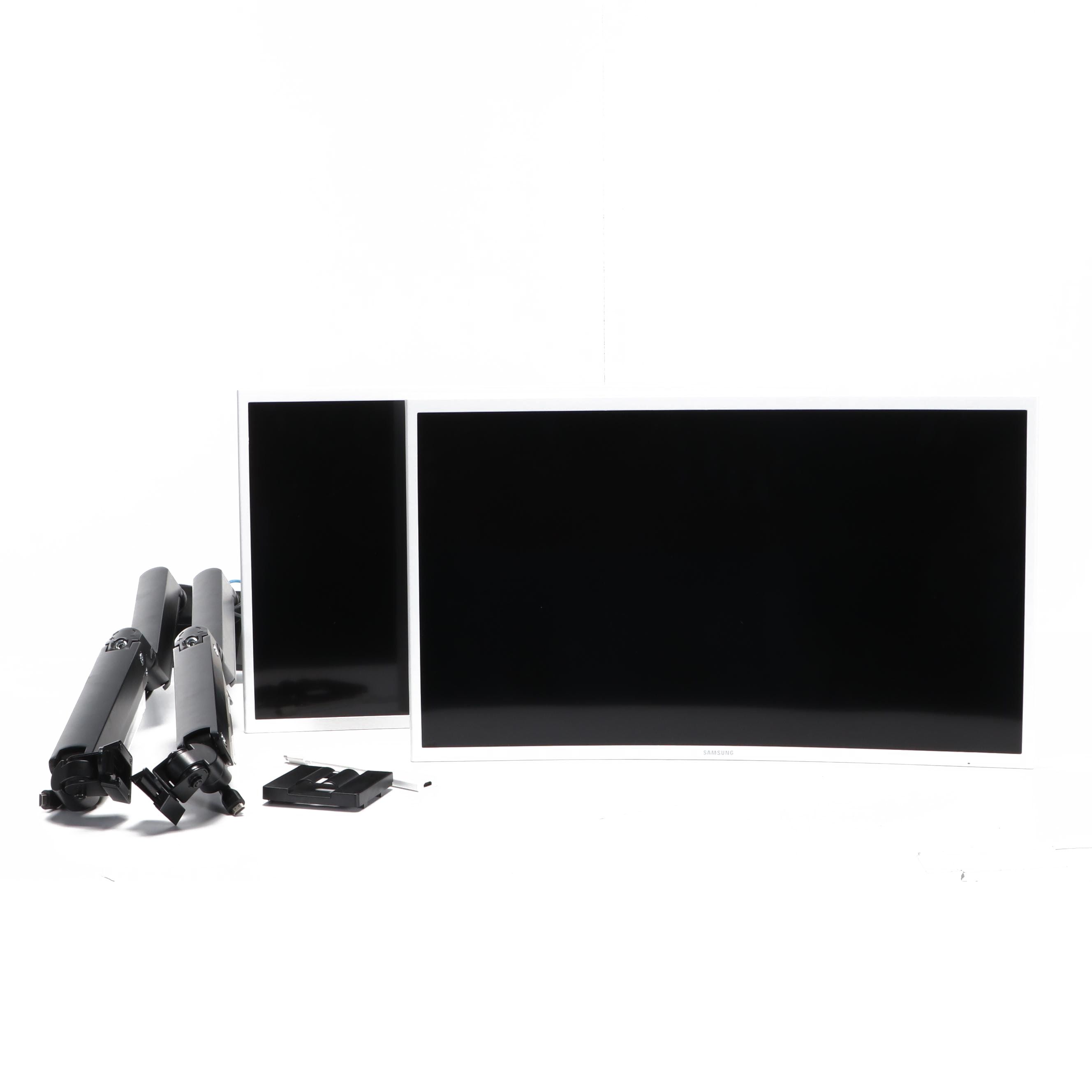 Samsung CF391 Curved Monitors with Vivo Dual-Monitor Mounting Stand