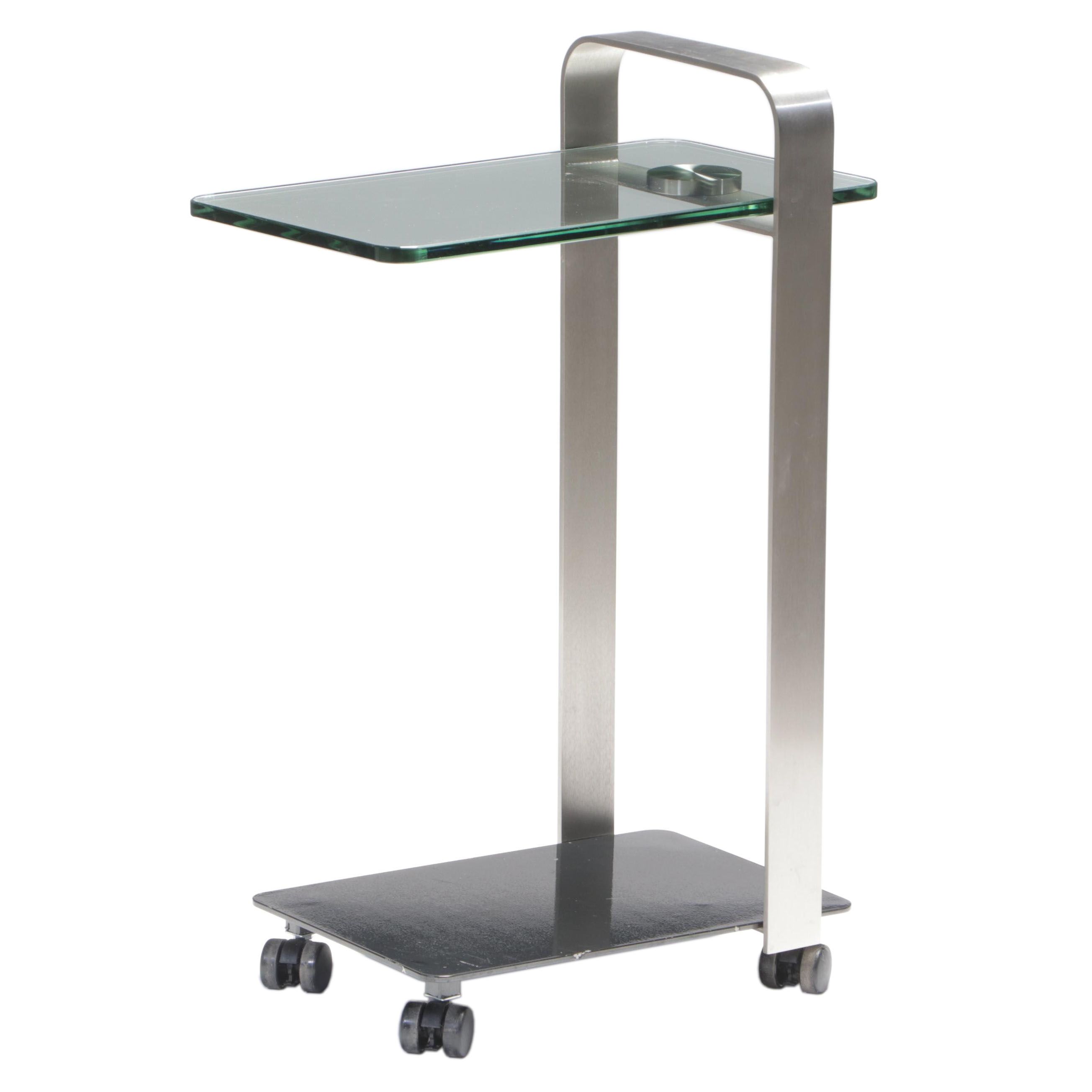 Modernist Style Steel and Glass Top C-Table