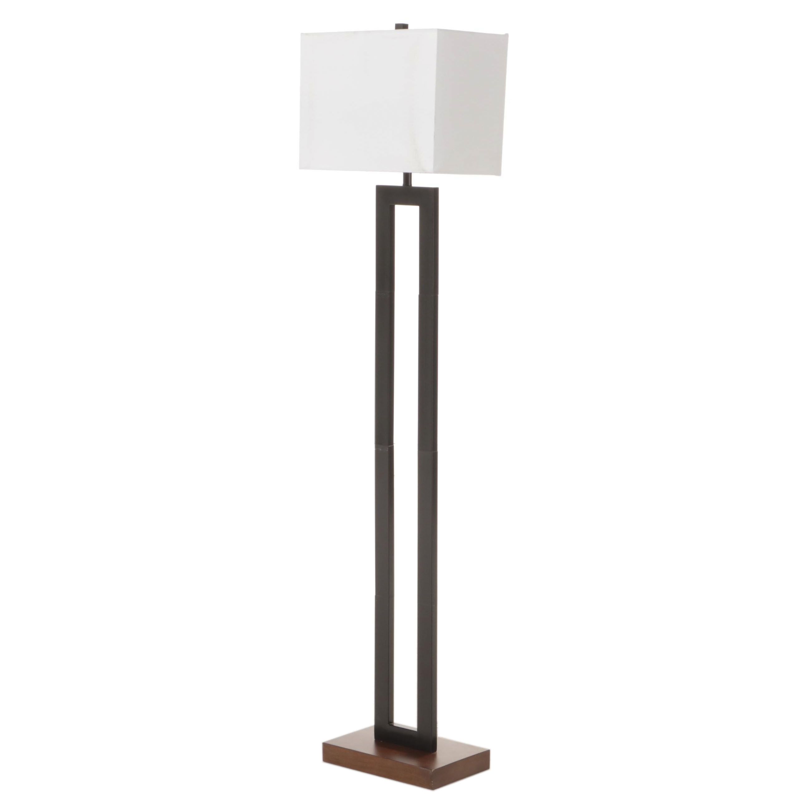 Contemporary Black Window Pane Style Floor Lamp With Square Shade, 21st Century