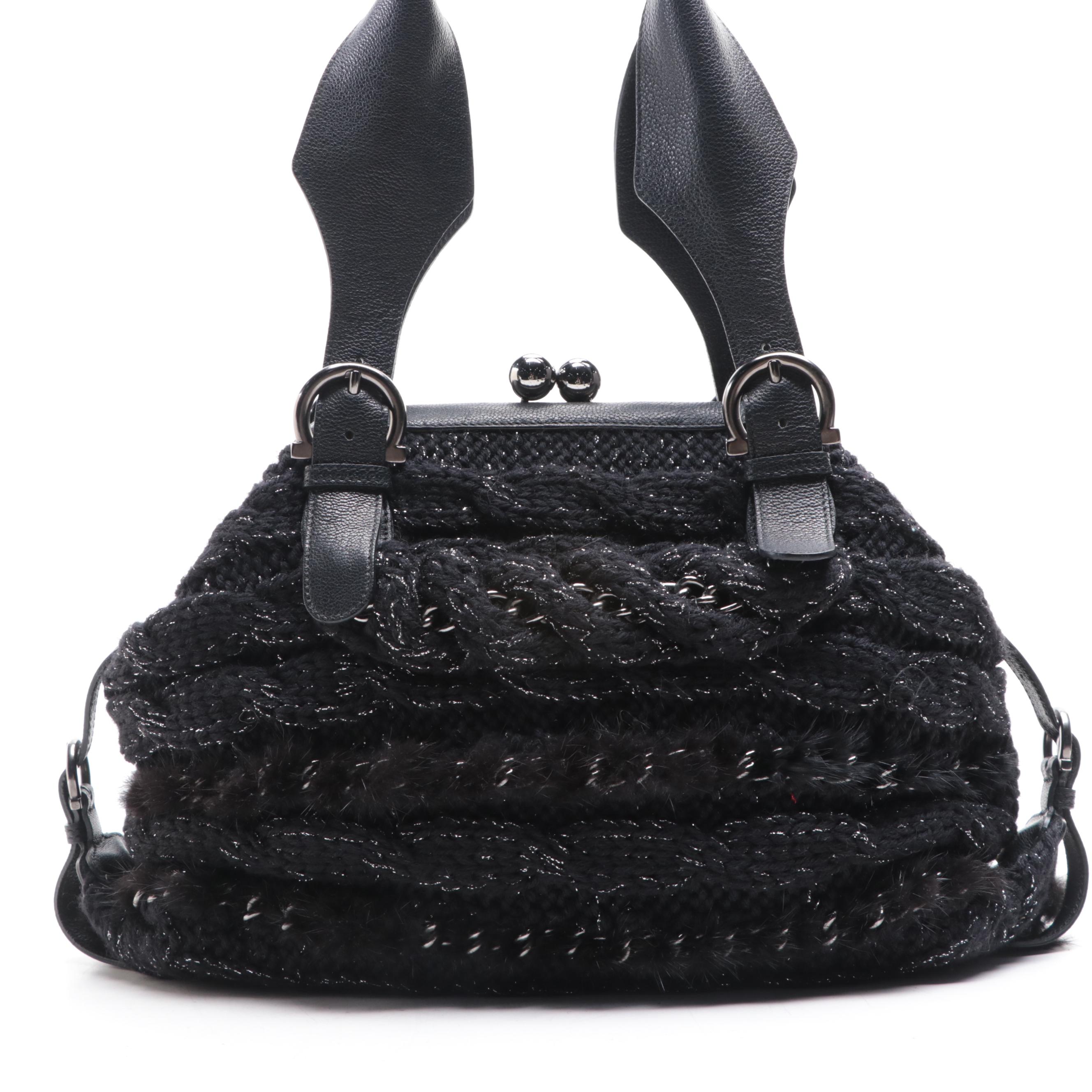 Salvatore Ferragamo Kiss Lock Frame Bag in Knit with Leather