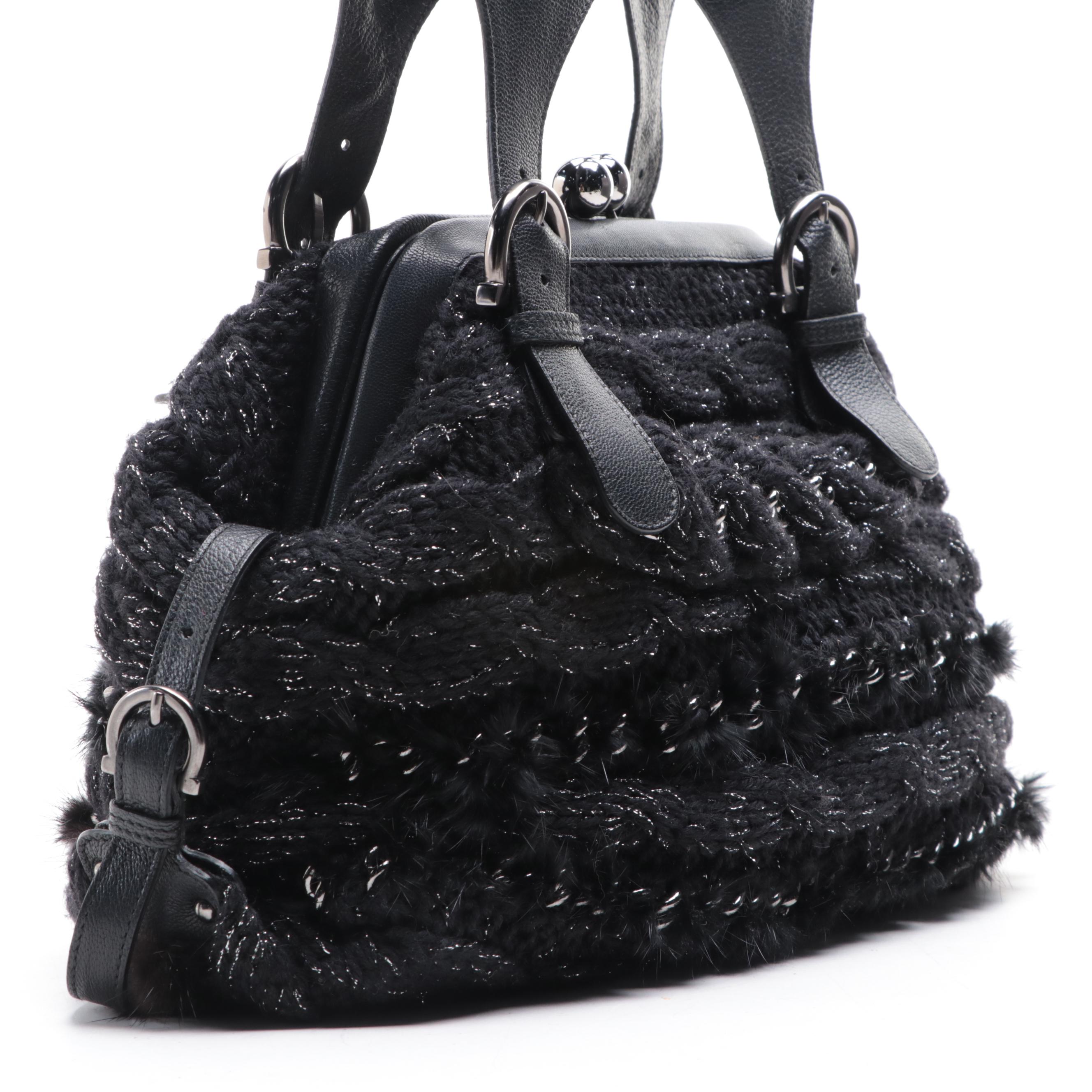 Salvatore Ferragamo Kiss Lock Frame Bag in Knit with Leather