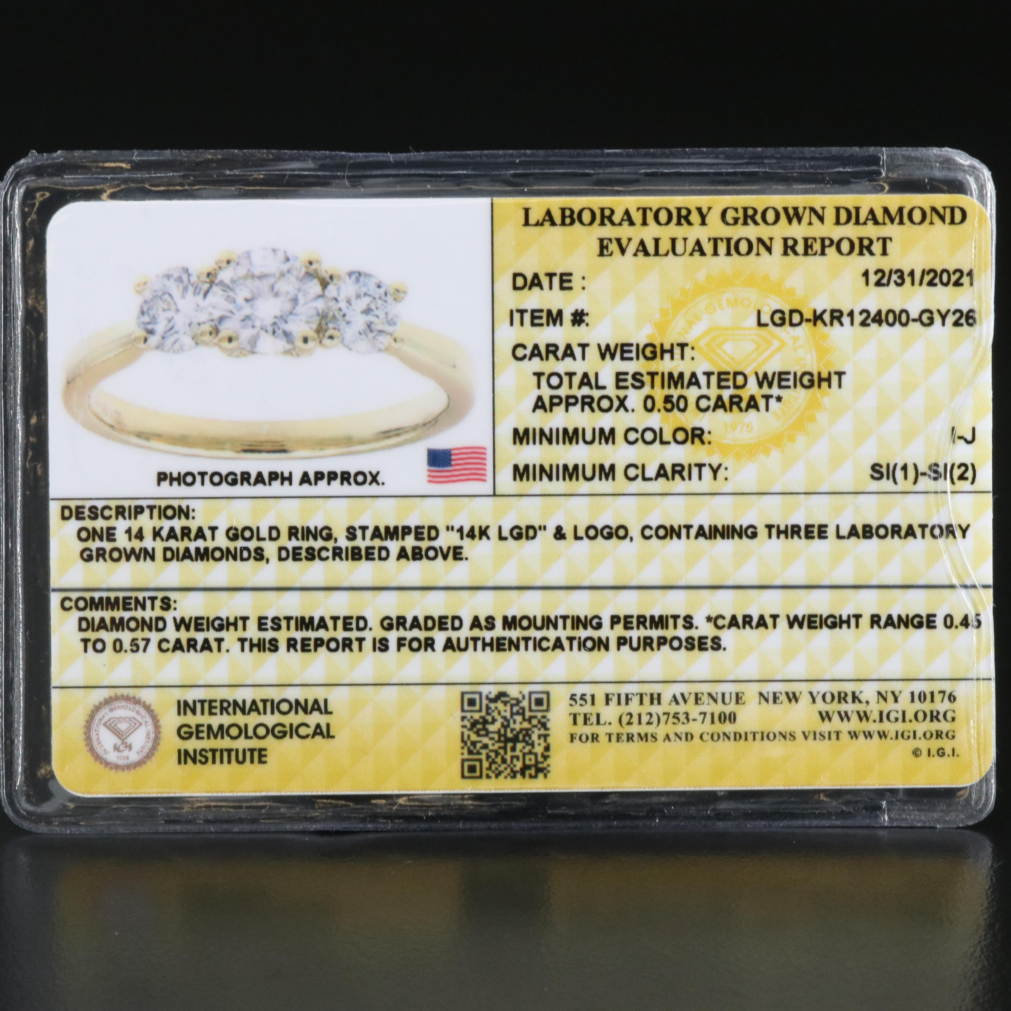 14K 0.49 CTW Lab Grown Diamond Ring with IGI Report