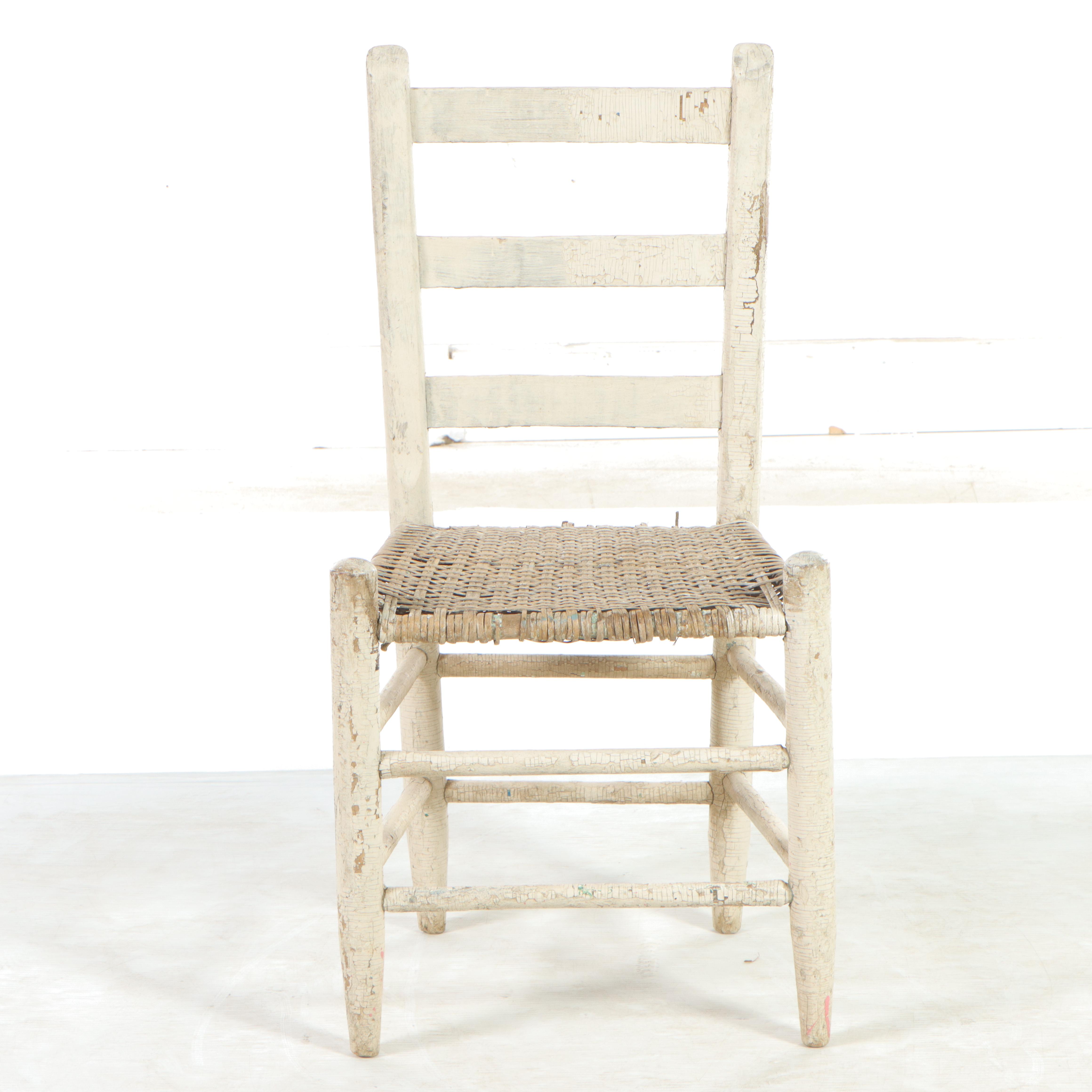 American Primitive White-Painted and Splint Seat Side Chair, 19th Century