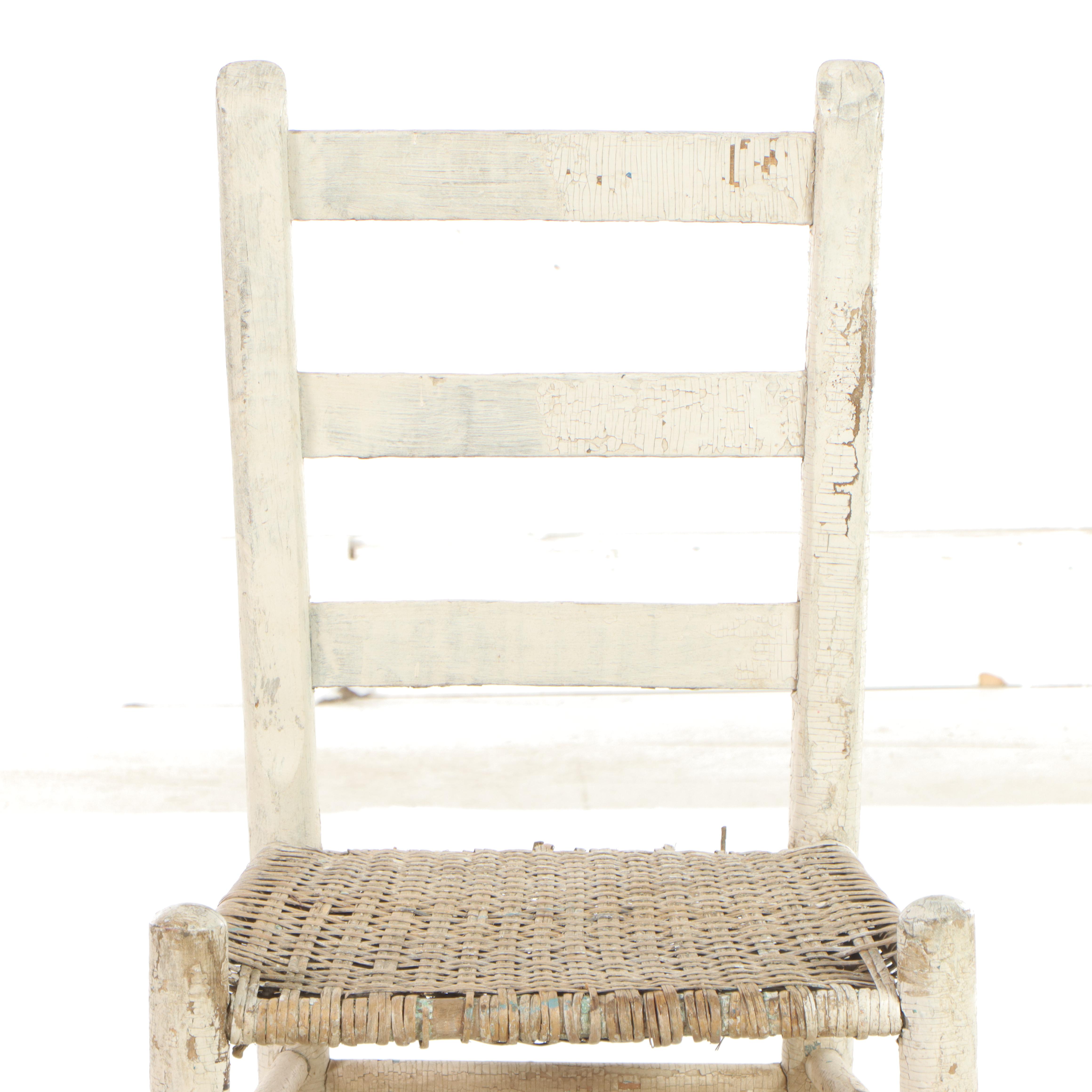 American Primitive White-Painted and Splint Seat Side Chair, 19th Century