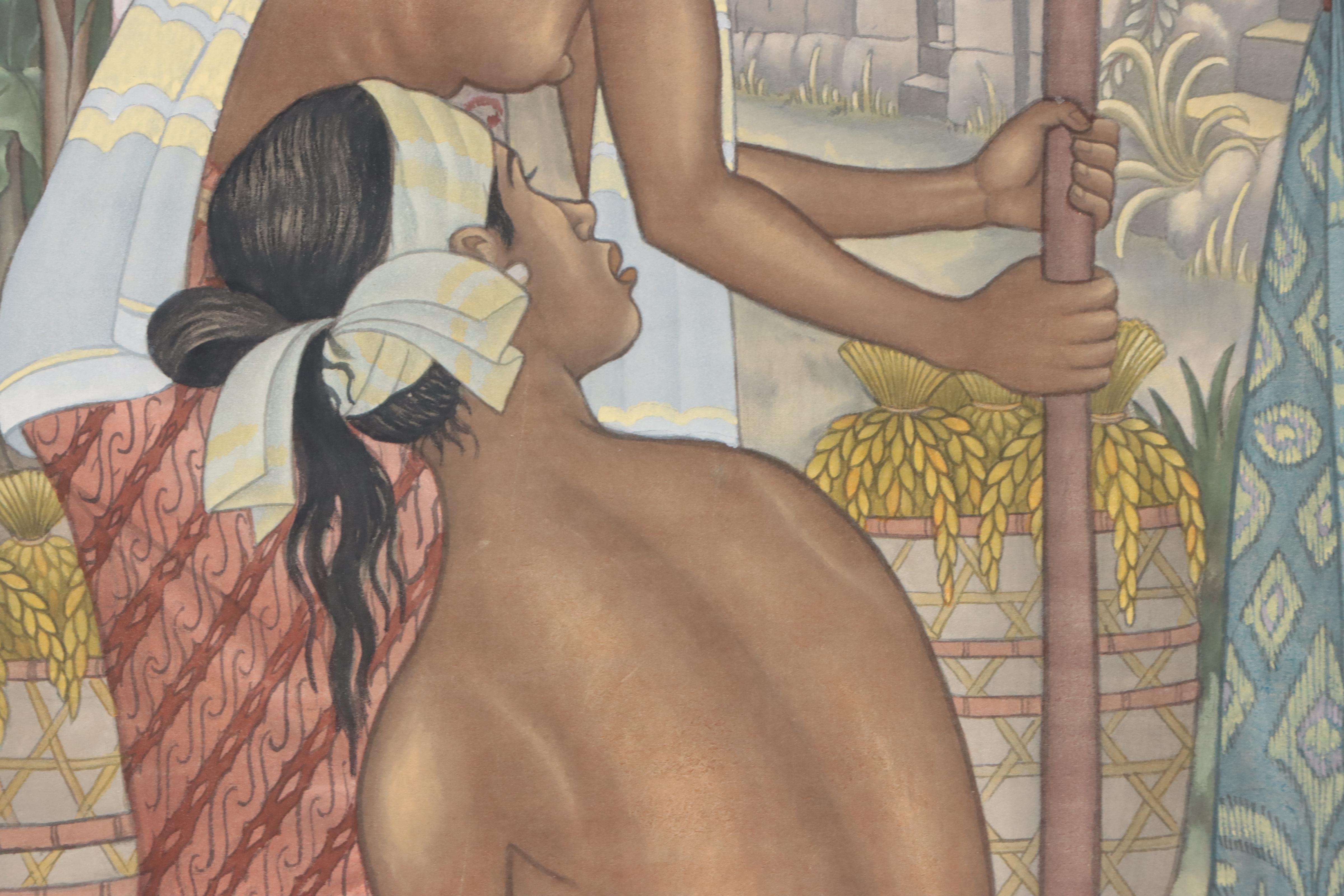 Dewa Putu Bedil Gouache Painting of Market Scene