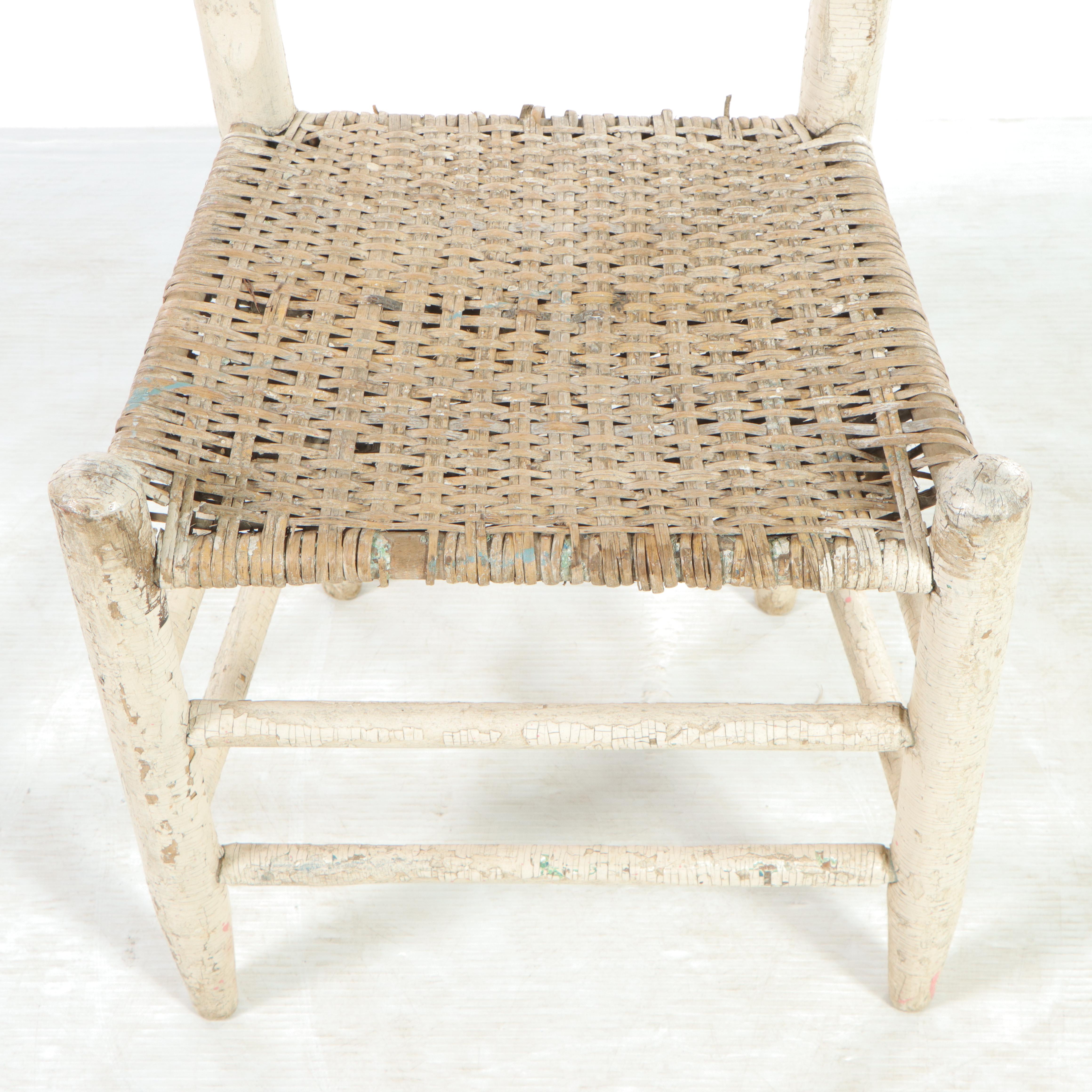 American Primitive White-Painted and Splint Seat Side Chair, 19th Century
