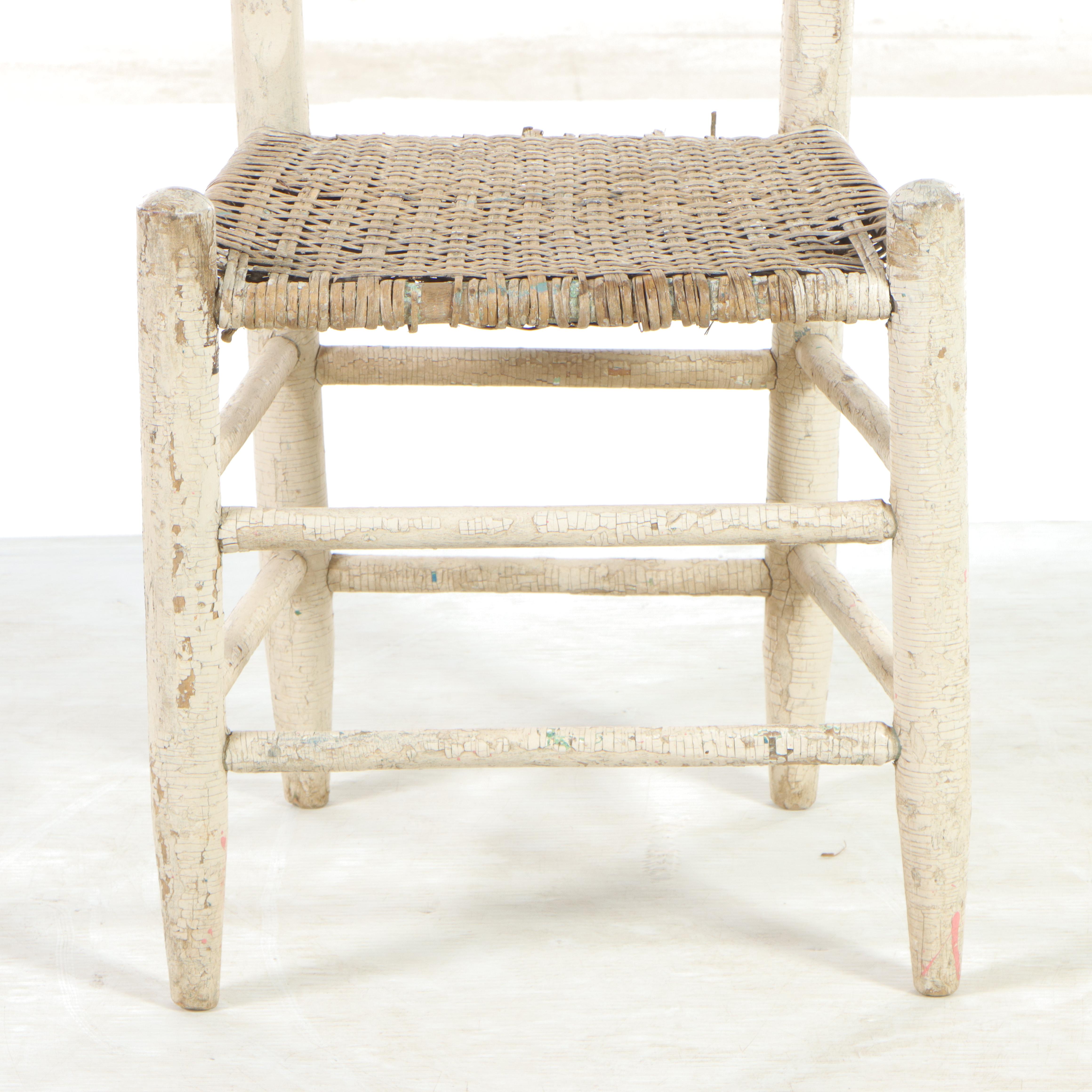 American Primitive White-Painted and Splint Seat Side Chair, 19th Century
