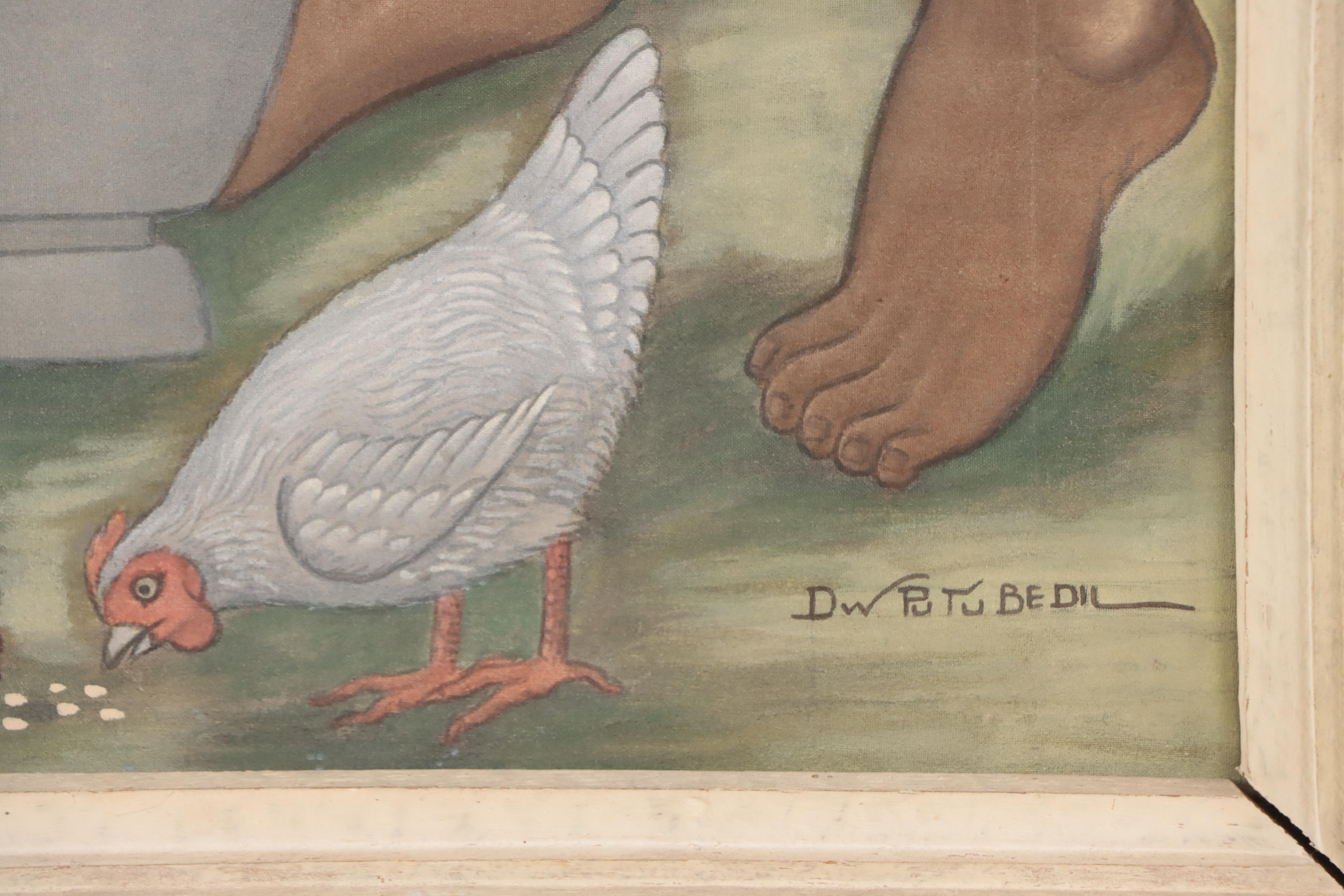 Dewa Putu Bedil Gouache Painting of Market Scene