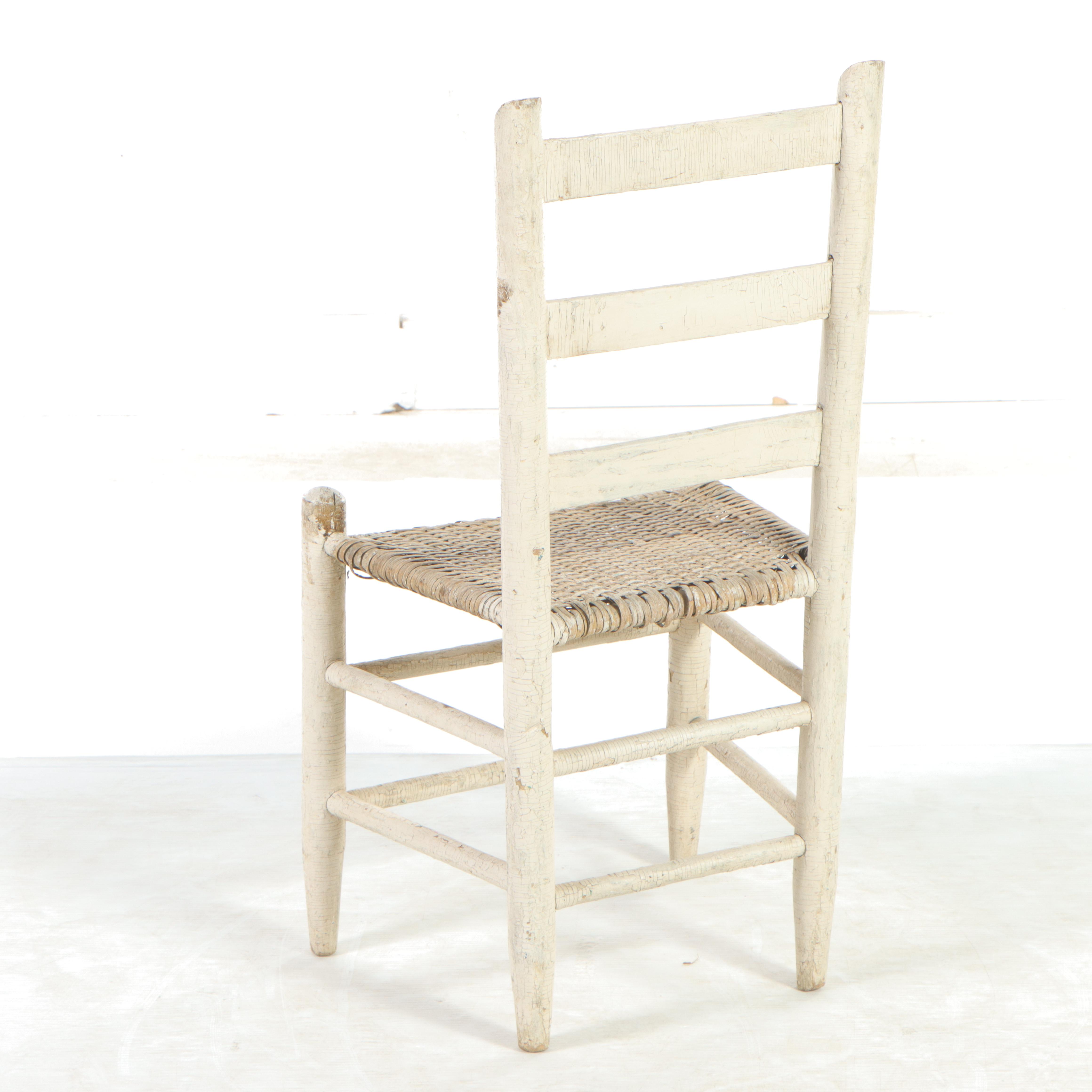American Primitive White-Painted and Splint Seat Side Chair, 19th Century