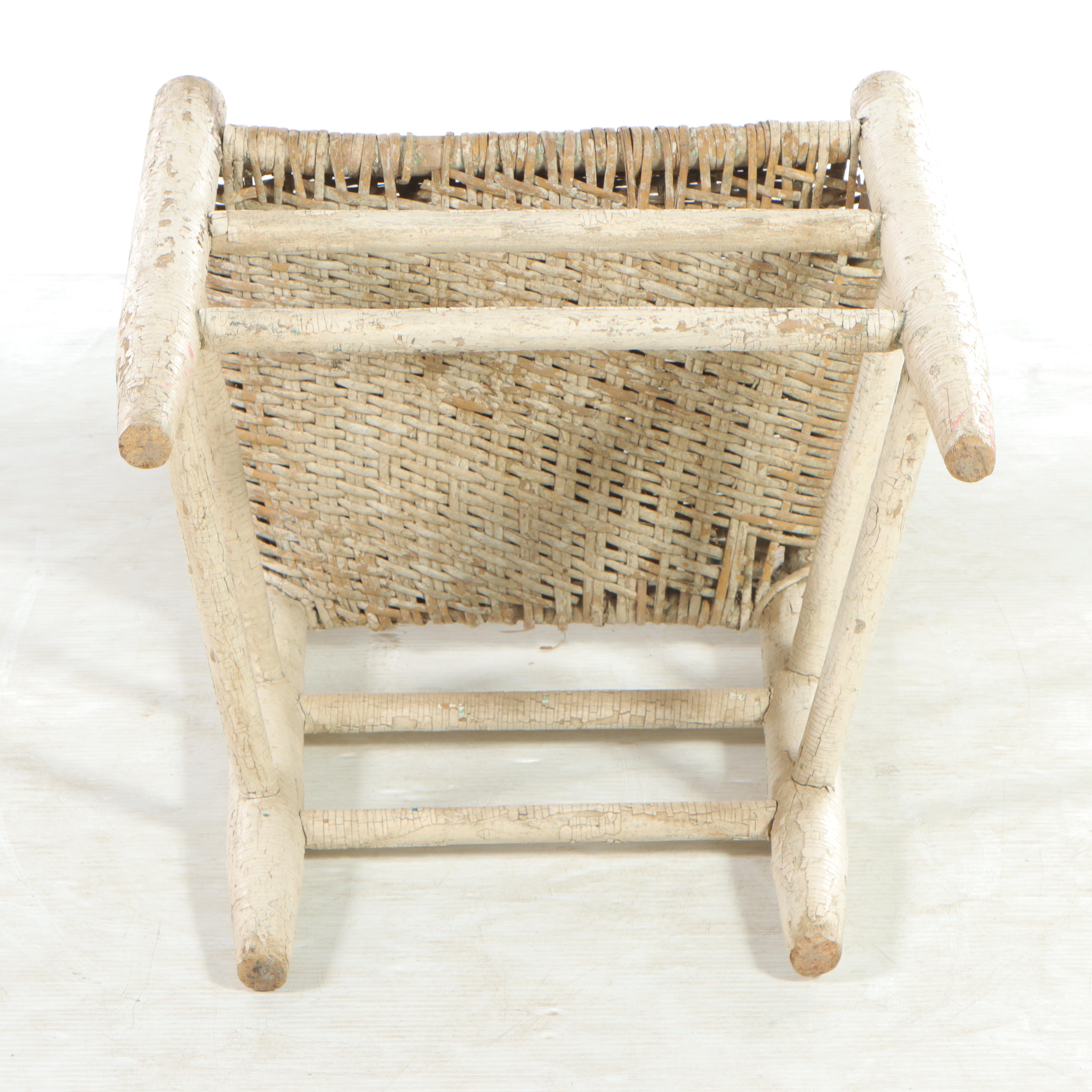 American Primitive White-Painted and Splint Seat Side Chair, 19th Century